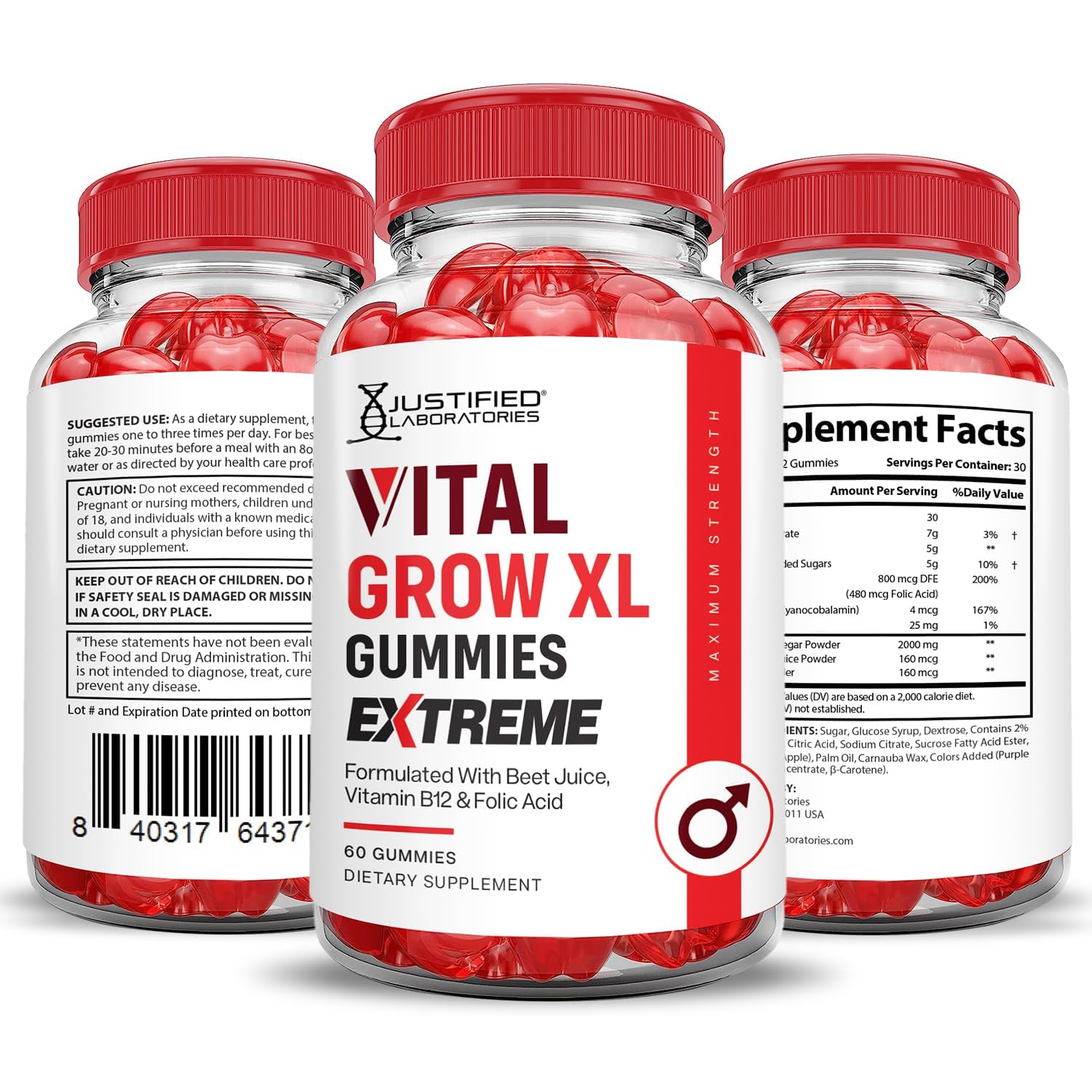 Justified Laboratories Vital Grow XL Extreme, vegana y sin gluten para diversas dietas.