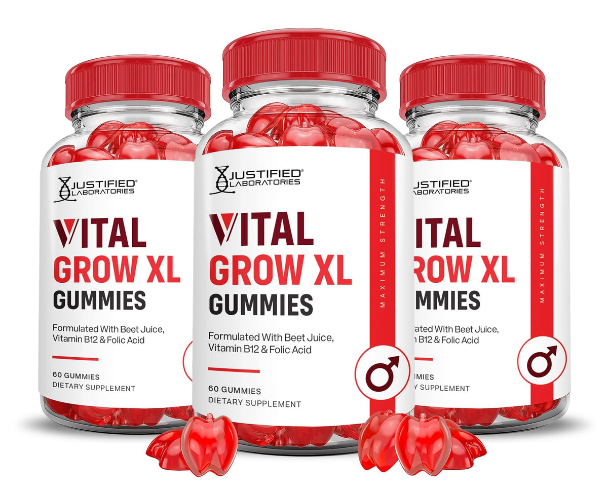 Gominolas Vital Grow XL de Justified Laboratories en envase, sabor agradable y uso diario