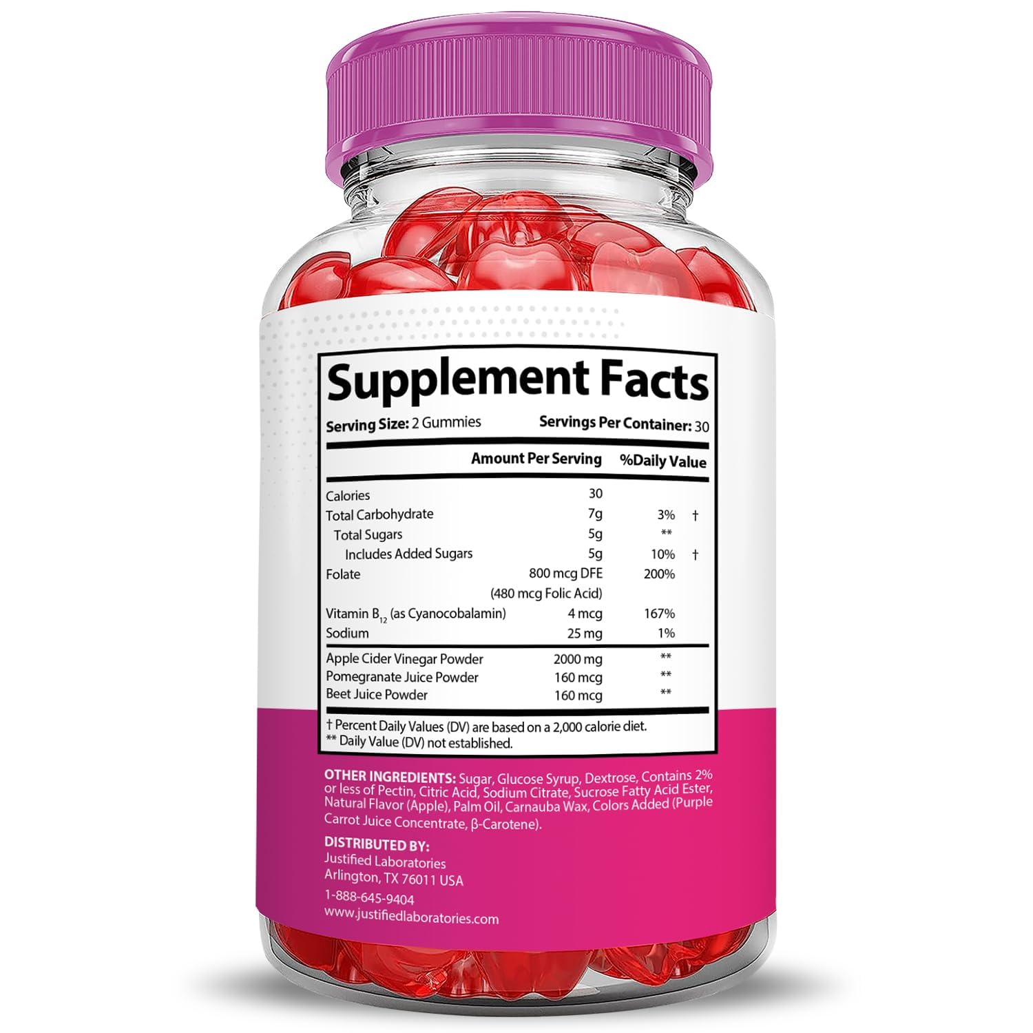 Justified Laboratories Bliss Keto Gomitas, porción diaria para aporte de vitaminas.
