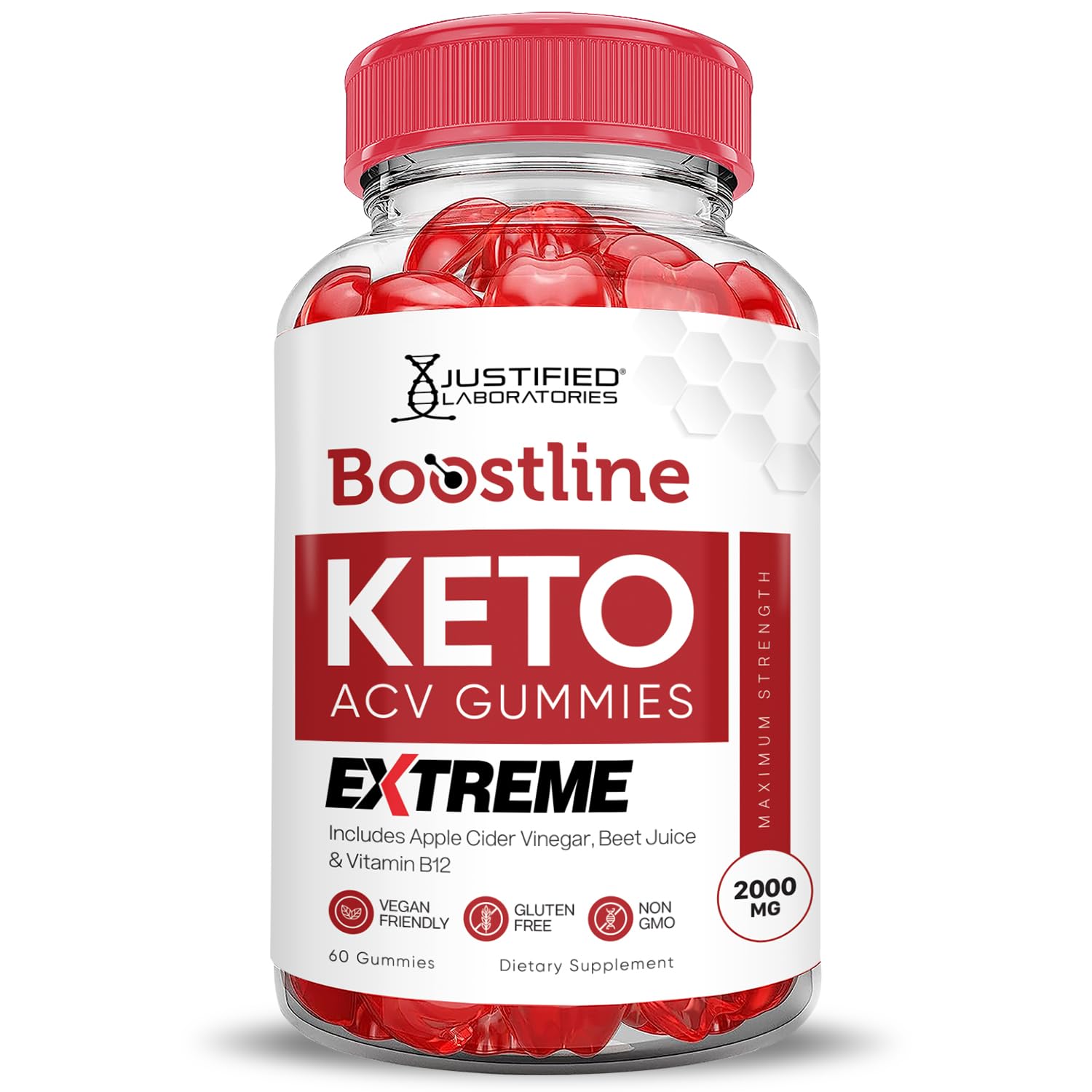 Etiqueta de las gomitas Boostline Keto ACV con información clara