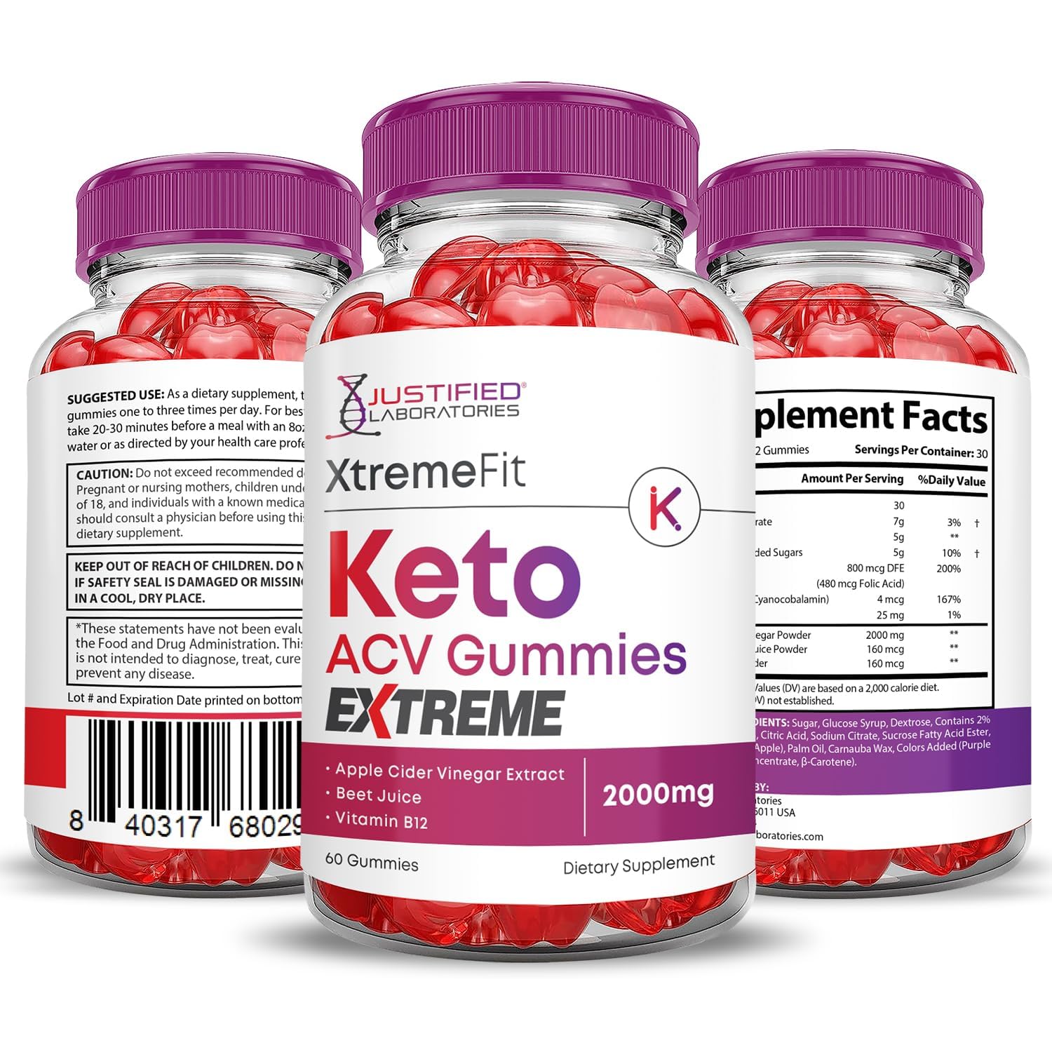 Justified Laboratories gominolas keto-ACV aptas para veganos y sin OGM