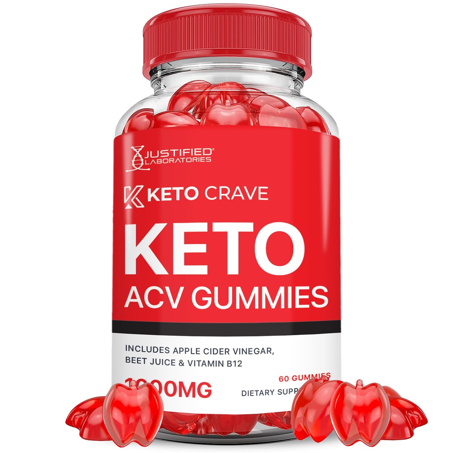 Justified Laboratories Keto Crave: gomitas ACV en empaque frontal, sabor agradable para tu día a día.