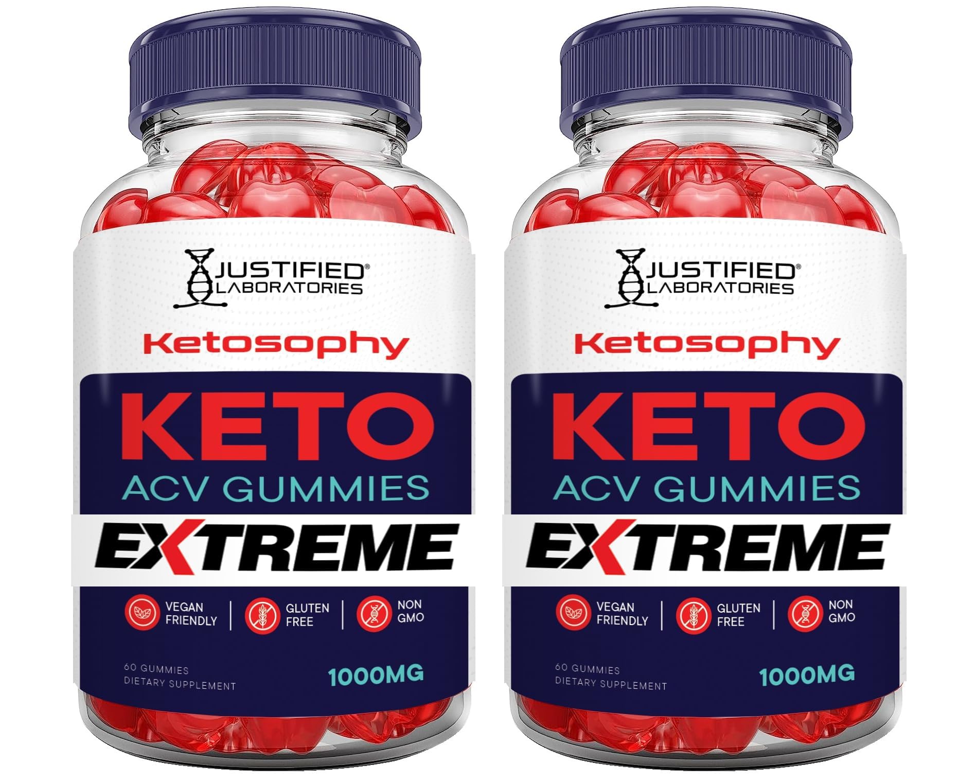 Justified Laboratories Ketosophy Gomitas Cetogenicas: empaque frontal para reconocimiento de sabor práctico