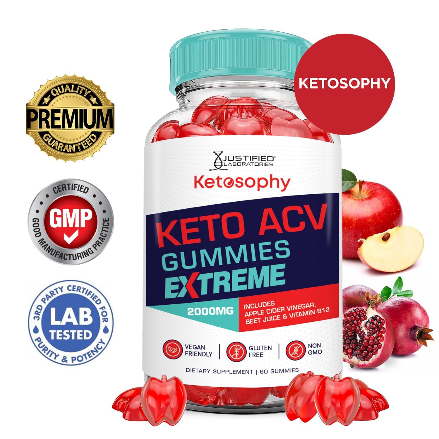 Justified Laboratories Ketosophy Gomitas Cetogenicas: ingredientes clave con remolacha y B12 para energía diaria