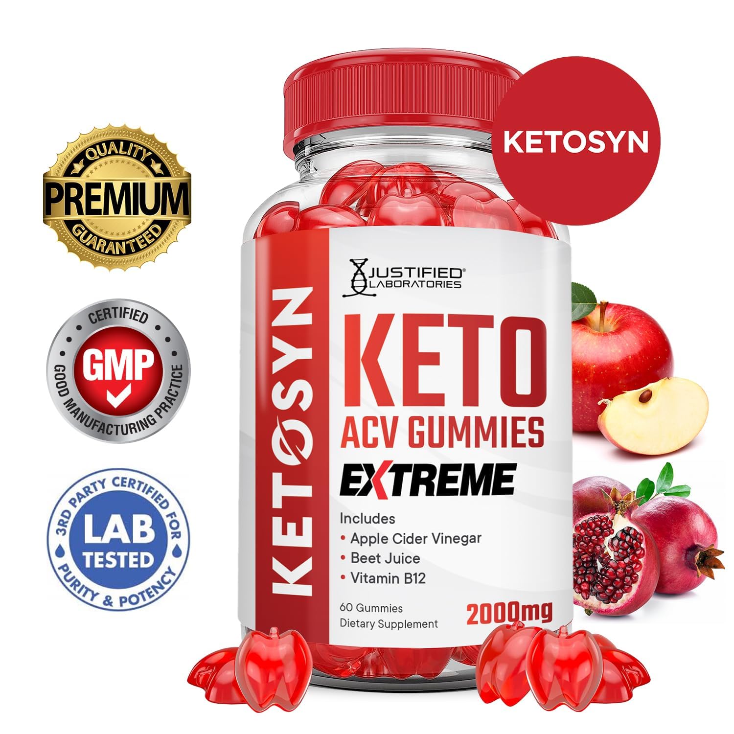 Justified Laboratories Ketosyn ACV gomitas en mano, textura agradable gracias a la pectina.