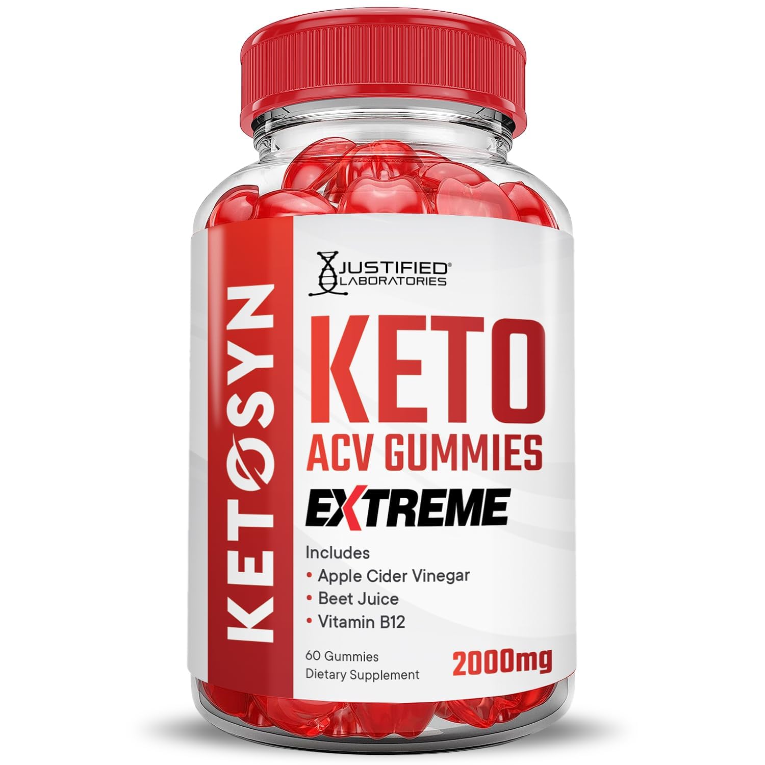 Justified Laboratories Ketosyn ACV gomitas con base de pectina para mejor textura.
