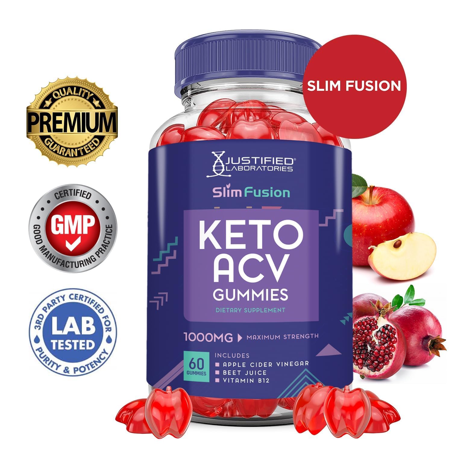 Gominolas Justified Laboratories Slim Fusion Keto, ingredientes como ACV y remolacha.