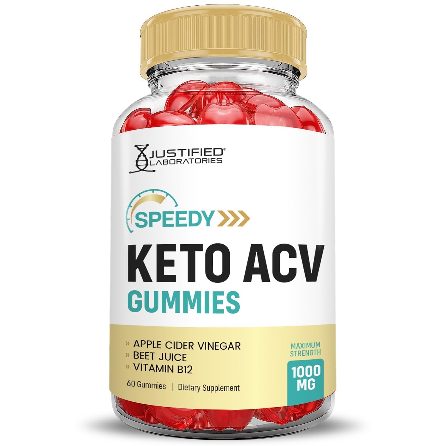 Justified Laboratories Speedy Keto ACV Gummies, dosificador para porciones consistentes.