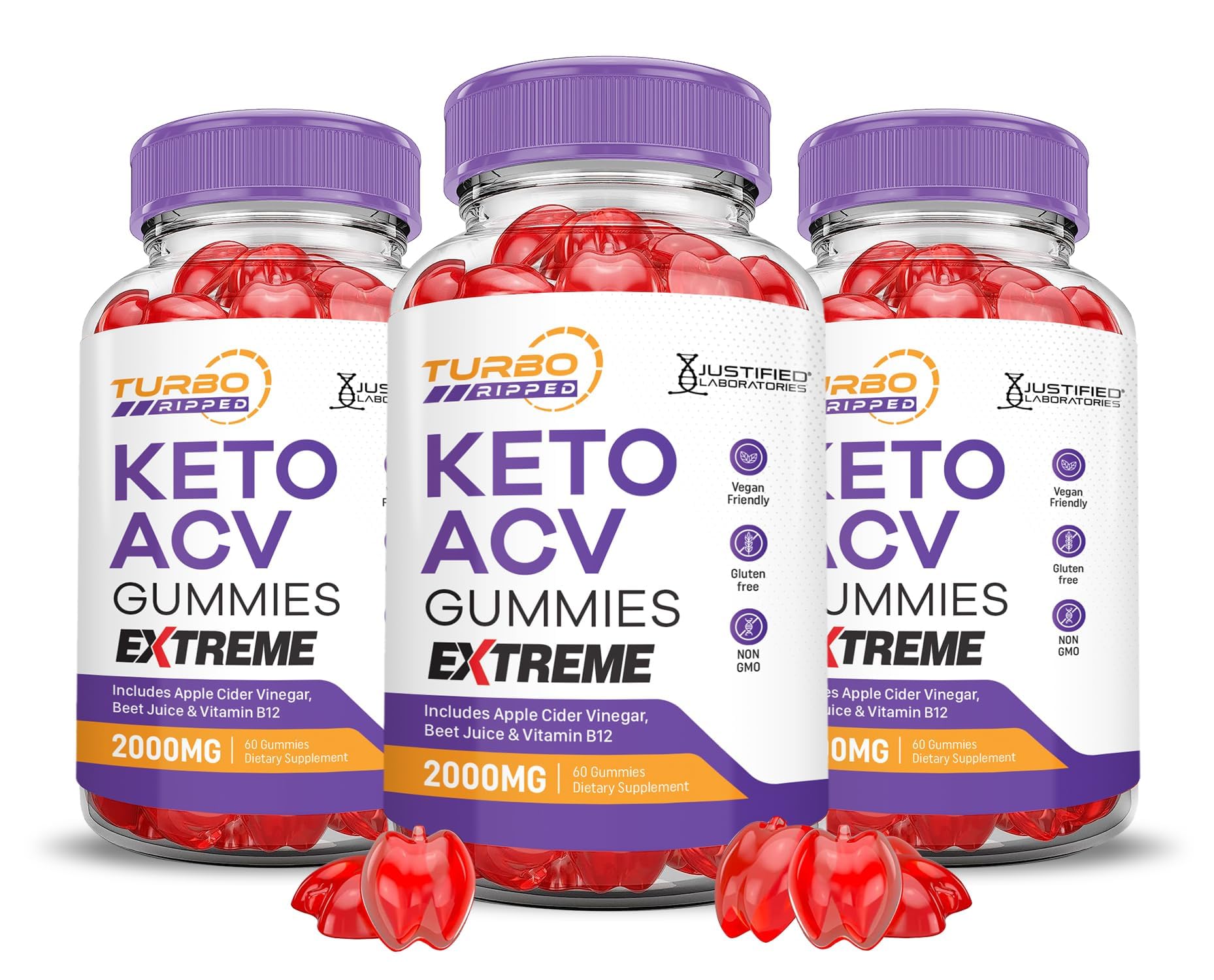 Justified Laboratories Tubo Ripped Keto ACV Gummies: empaque frontal para fácil almacenamiento