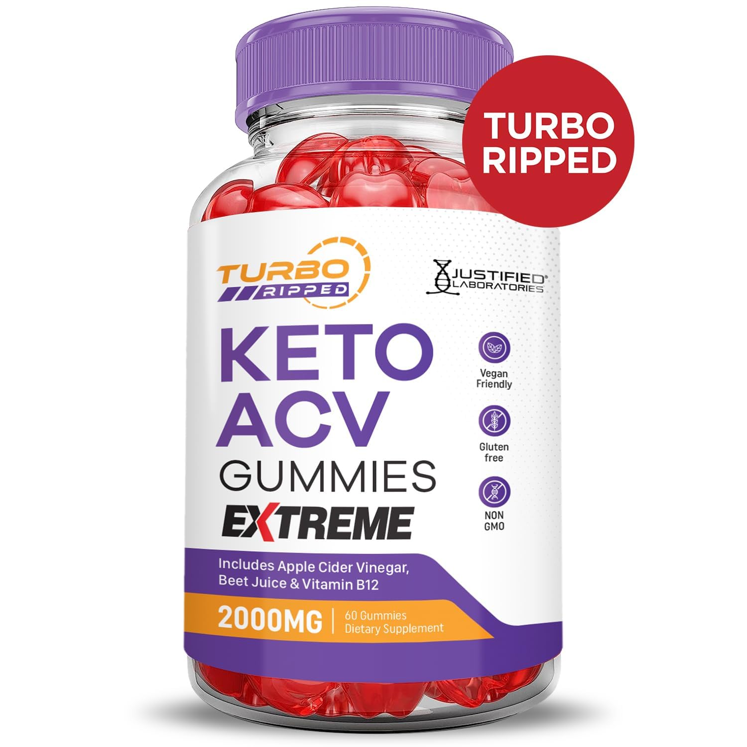 Justified Laboratories Tubo Ripped Keto ACV Gummies: textura suave gracias a pectina