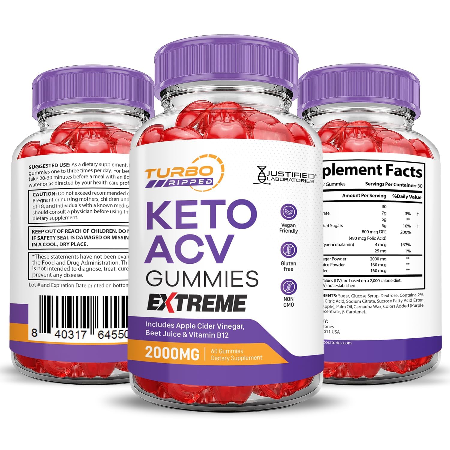 Justified Laboratories Tubo Ripped Keto ACV Gummies: uso diario fácil de incorporar