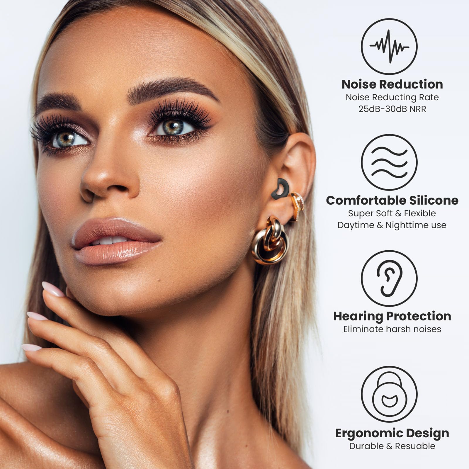 JUSTRVN tapones reutilizables con 8 puntas de silicona para ajuste perfecto