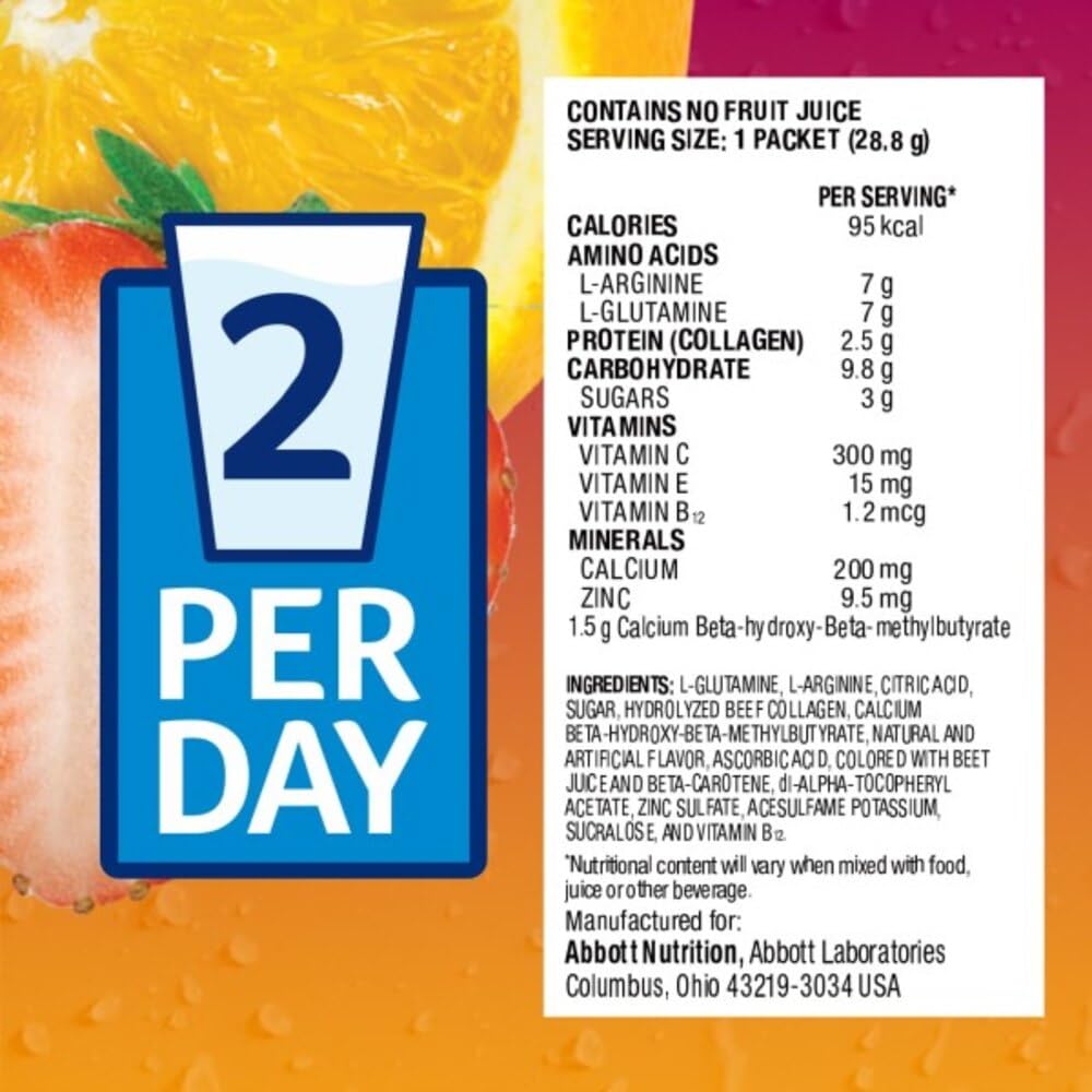 Cuchara de medición de Juven junto al polvo Fruta Punch para dosificación precisa.