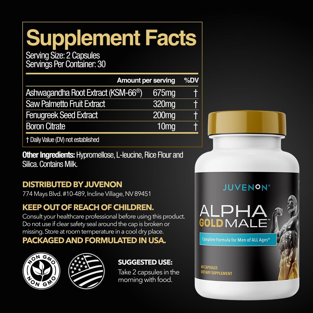 Juvenon Alpha Gold: ingrediente KSM-66-ashwaganda para manejo del estrés y enfoque.