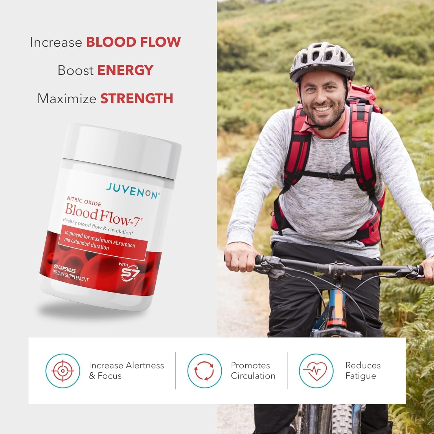 Juvenon BloodFlow-7 cápsulas: formato práctico para uso diario.