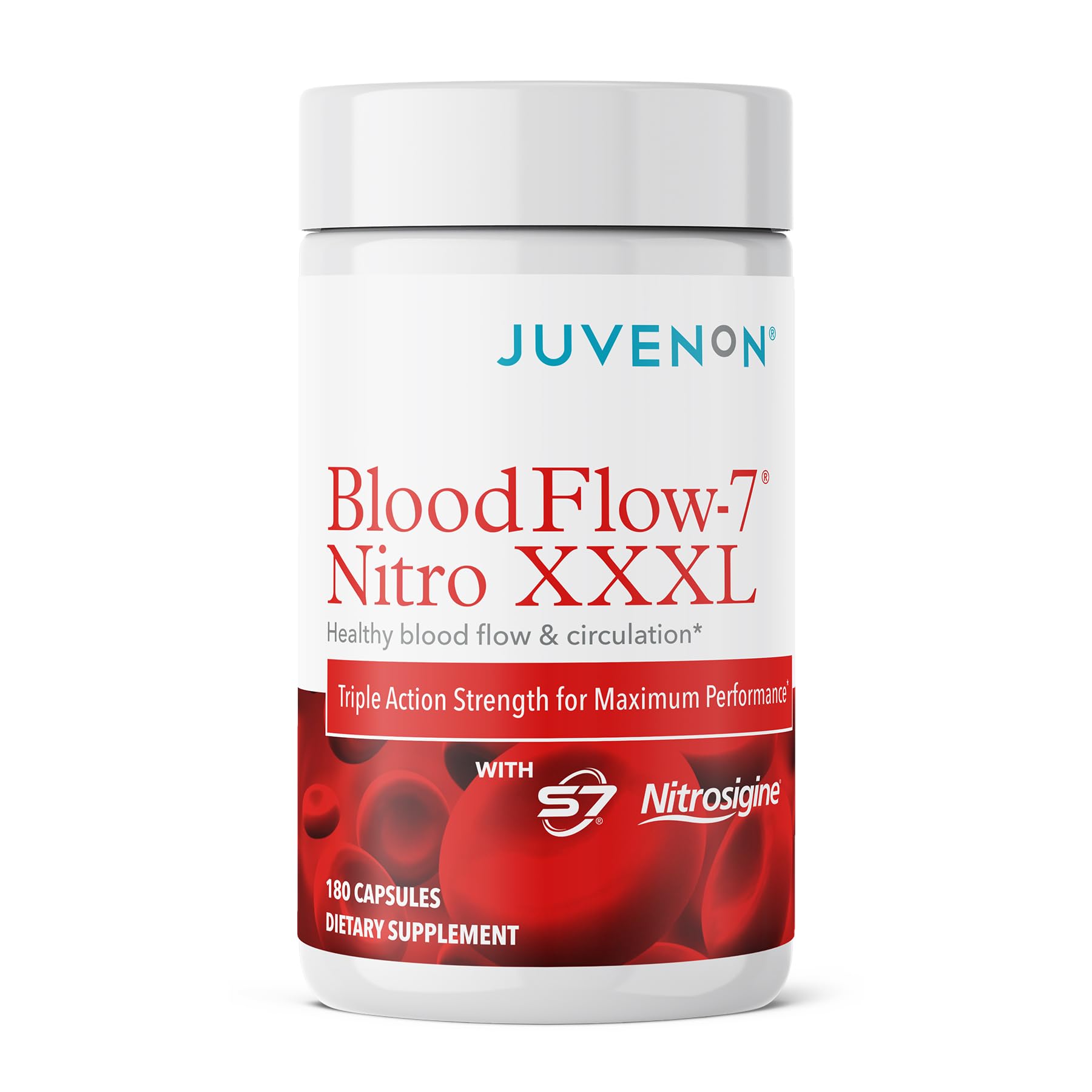 Juvenon BloodFlow-7 XXXL: botella en mesa con posible impulso de energía para entrenos