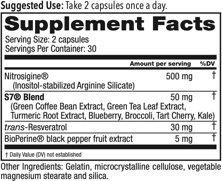Mezcla de trans-resveratrol en BloodFlow-7 con otros componentes