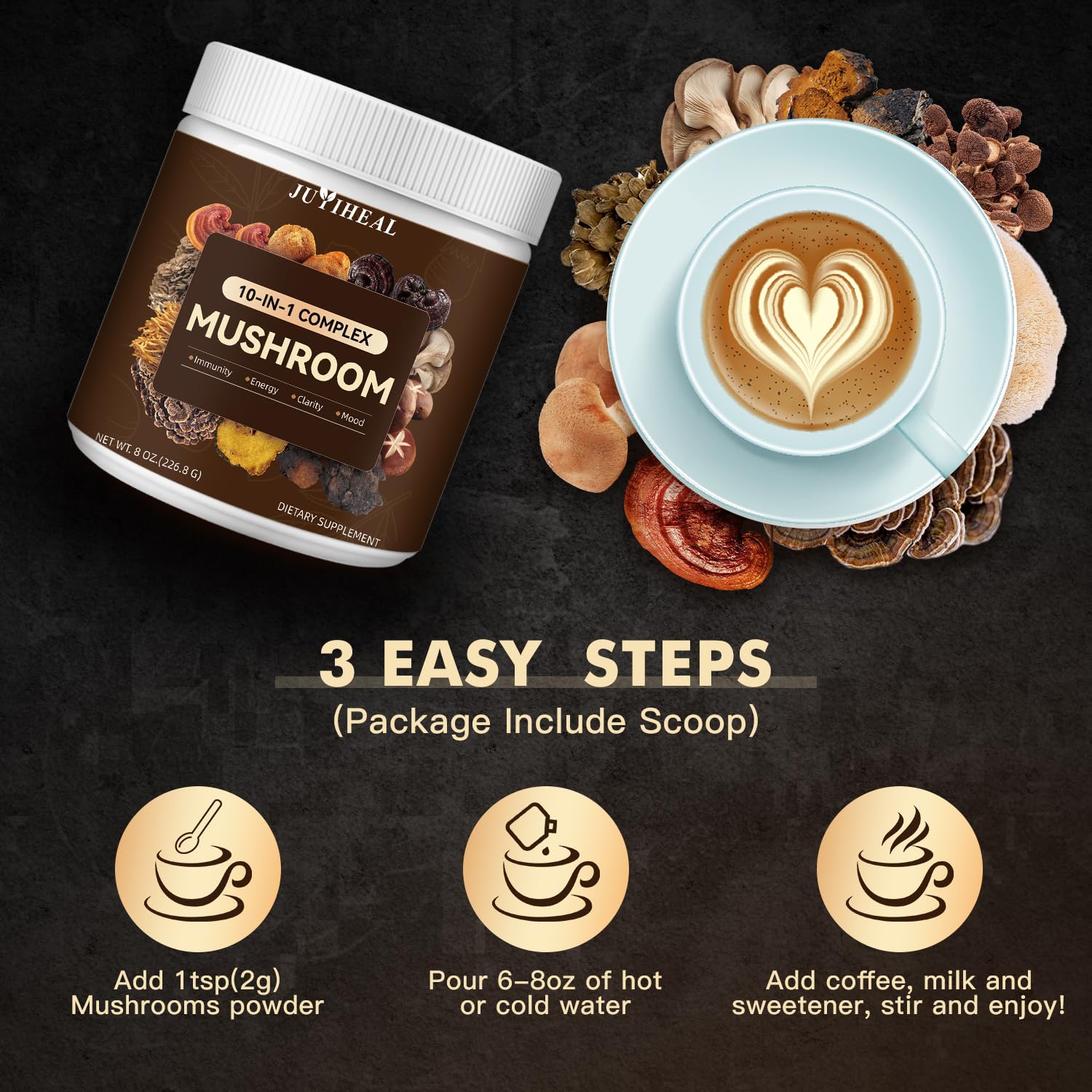 JUYIHEAL chaga polvo, antioxidantes para apoyar la defensa diaria.