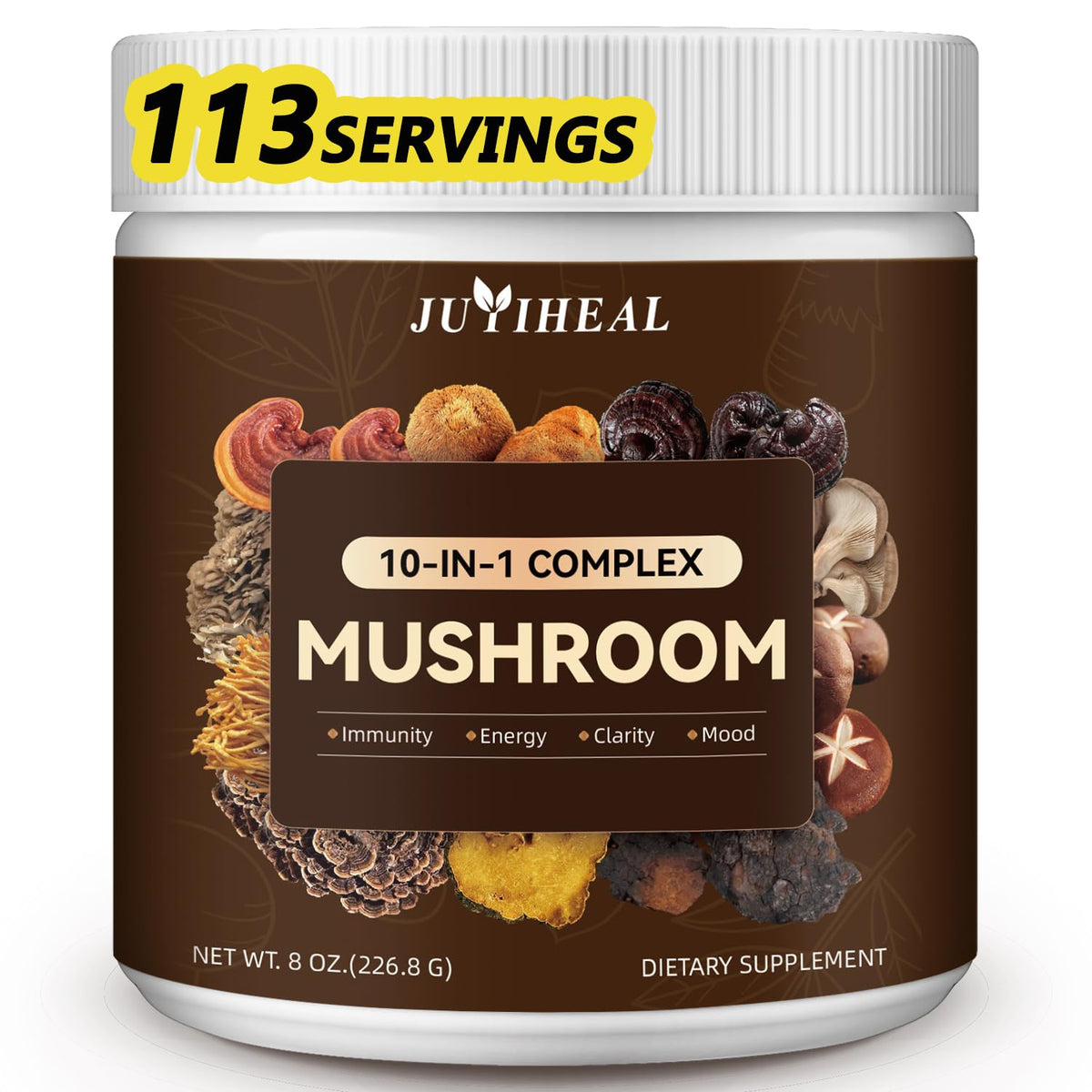JUYIHEAL polvo de hongos 10 en 1, mezcla para apoyo cognitivo.