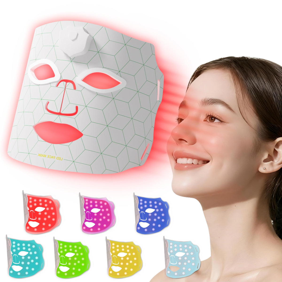 Máscara JVV con luz roja 7 colores para tratamiento facial cómodo en casa.