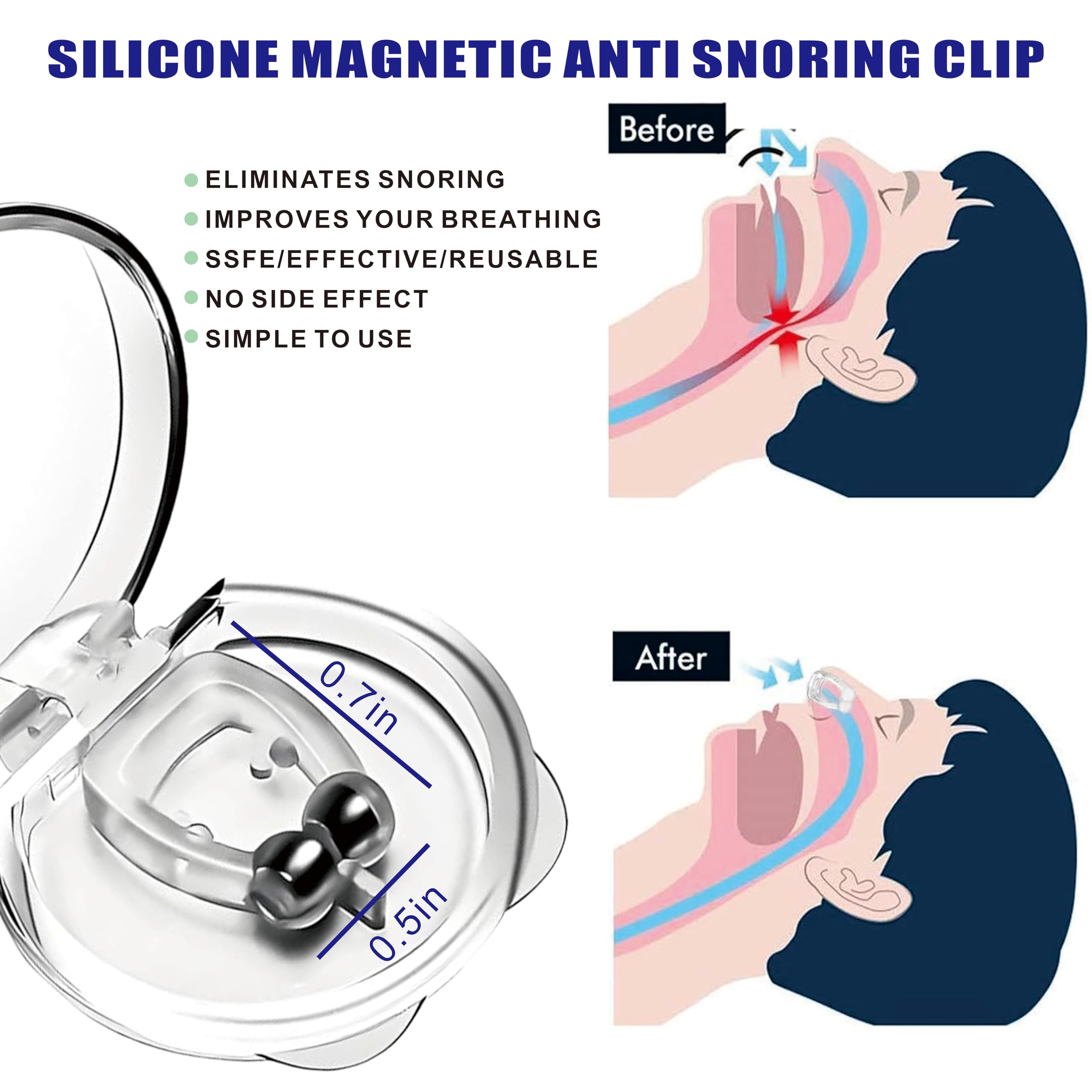 JZOUUK clip nasal magnético en uso para respiración tranquila