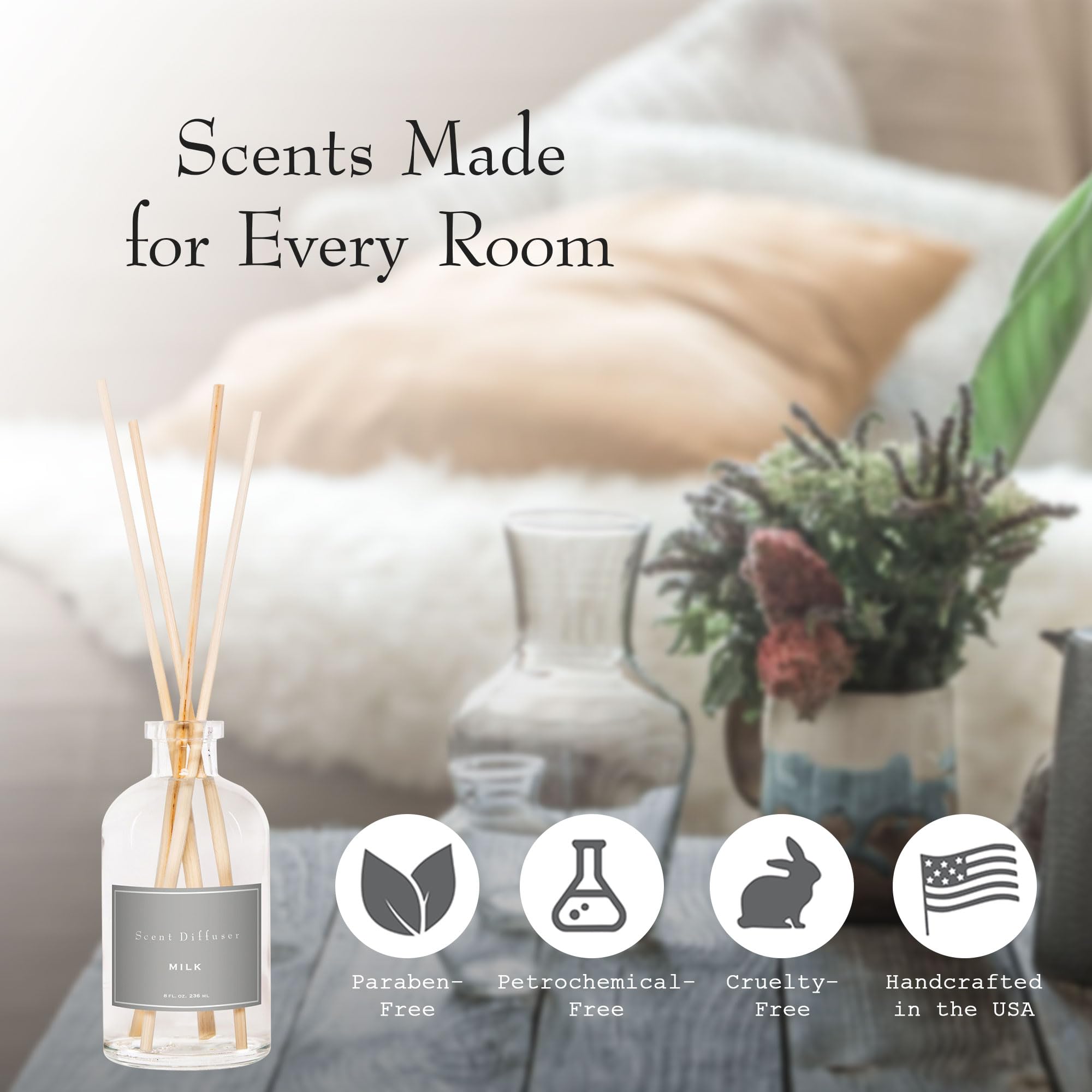 K. Hall Designs: palitos de reed difusor cremoso, dispersión amplia para habitaciones grandes.