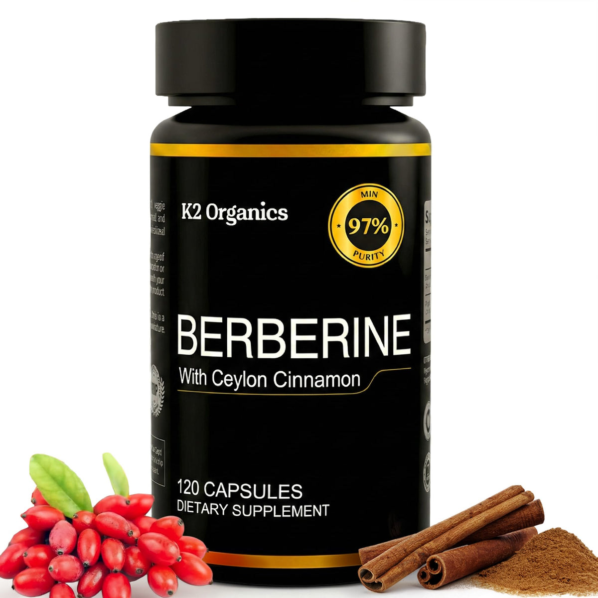K2 Organics Berberina con canela de Ceilán en botella, apoyo diario para bienestar