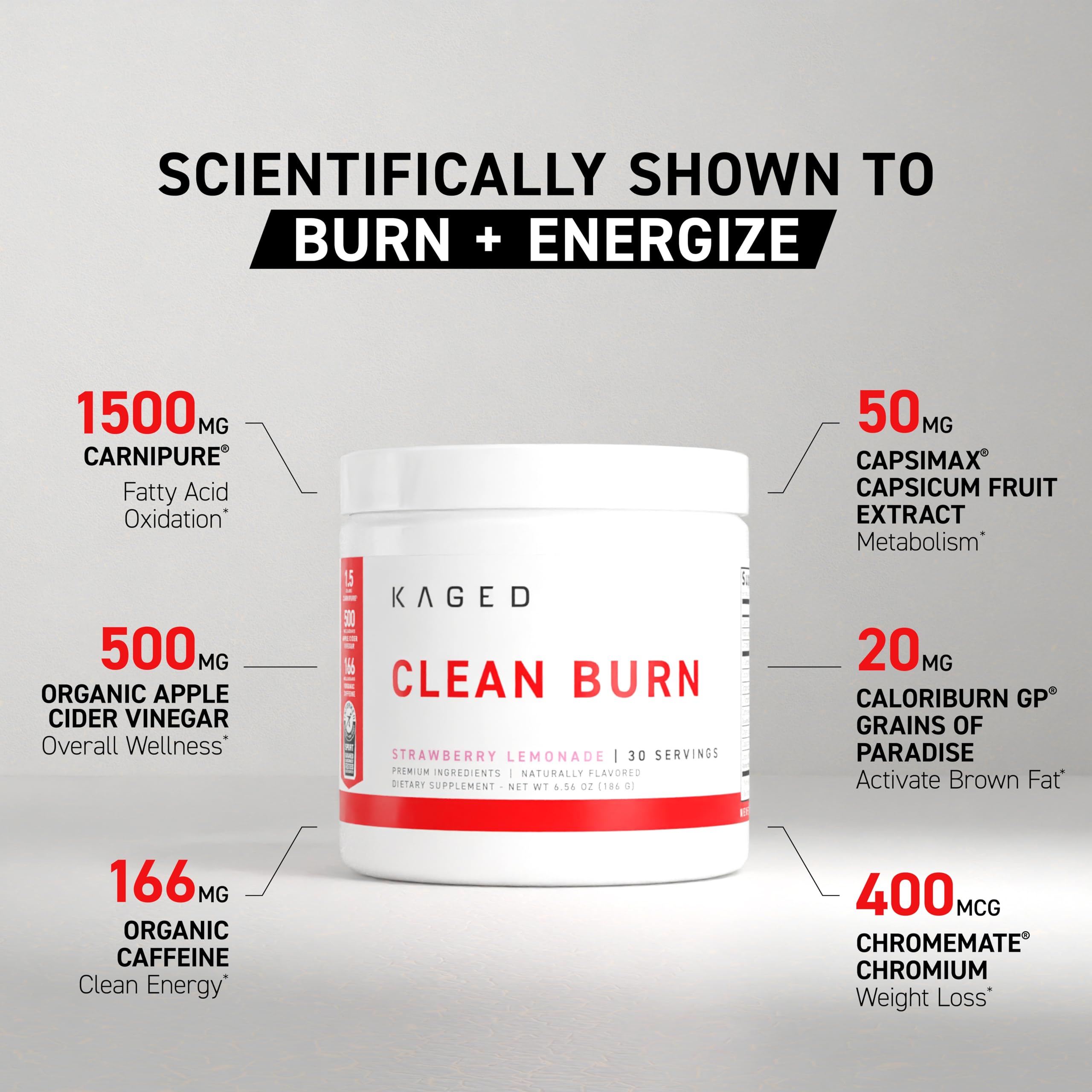 Kaged Clean Burn cuchara medidora muestra dosis precisa.