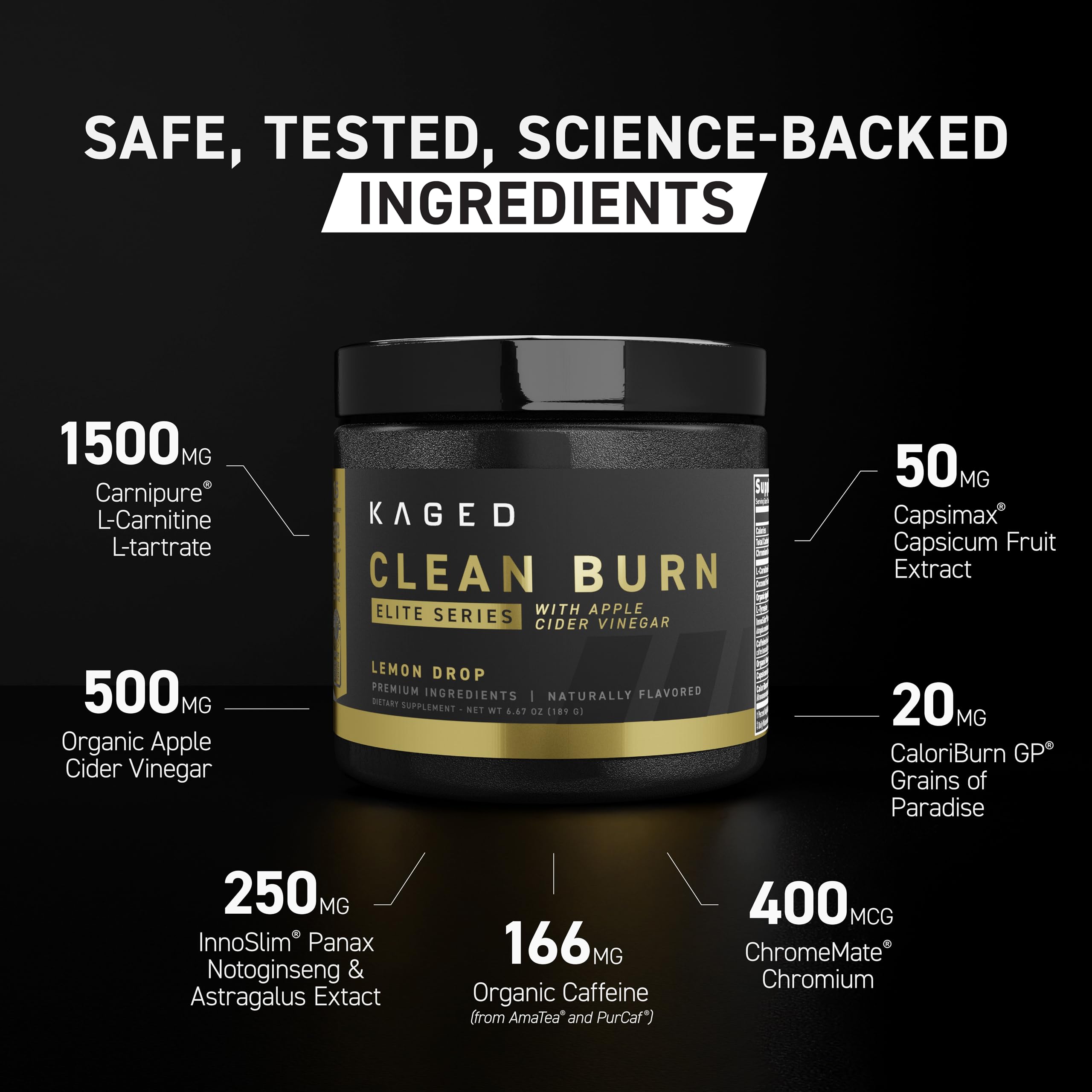 Kaged Clean Burn Elite frasco con etiqueta visible