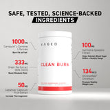 Kaged Clean Burn: etiqueta detallada que incluye ChromeMate y Capsimax.