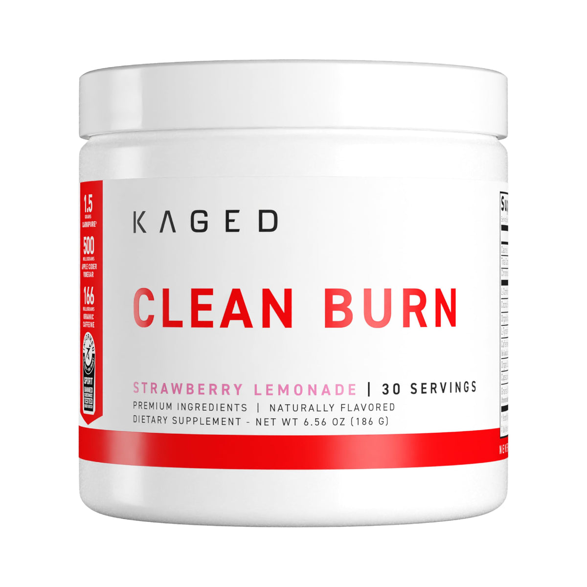 Kaged Clean Burn lata con sabor fresa limón para energía diaria.