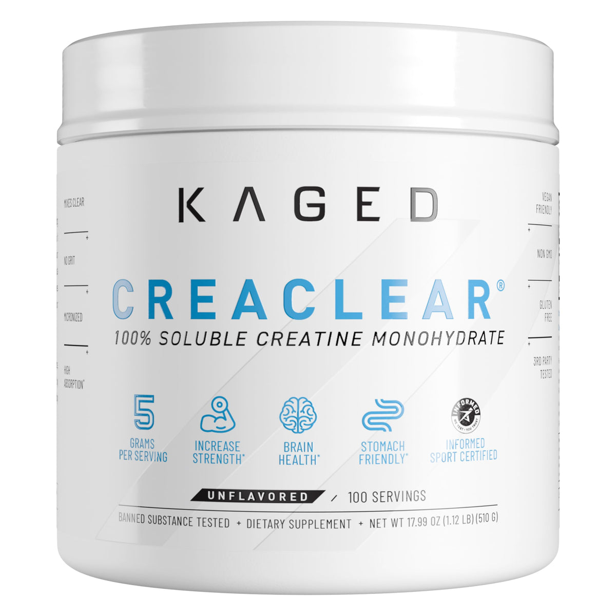 Kaged CreaClear se disuelve en agua, mezcla clara y sin grumos.