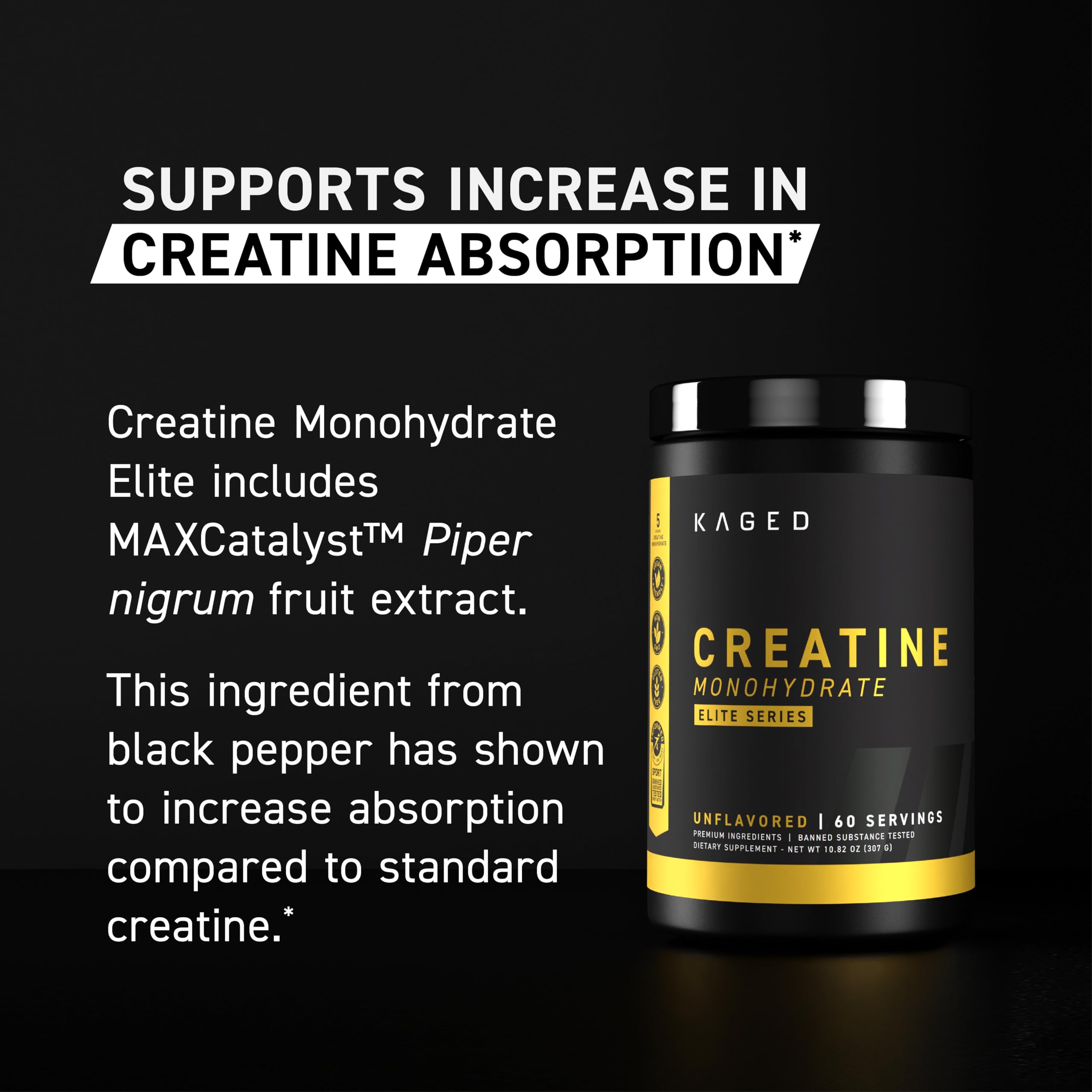 Cuchara medidora de Kaged Creatine Elite para dosis precisas.