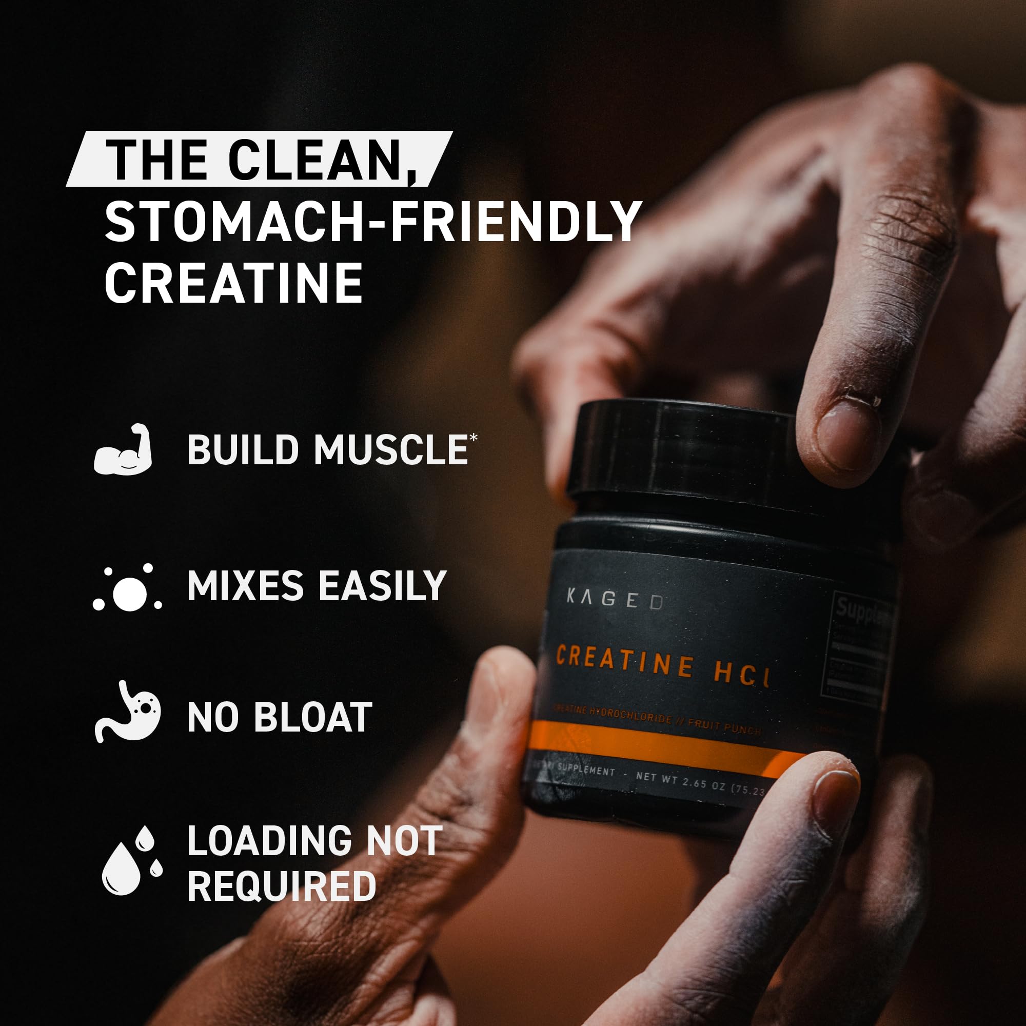 Creatine HCl patentada de Kaged: calidad premium y exclusividad.