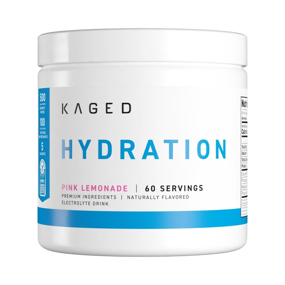 Kaged HydraCharge Limonada Rosa: bote de 60 porciones para hidratación diaria.