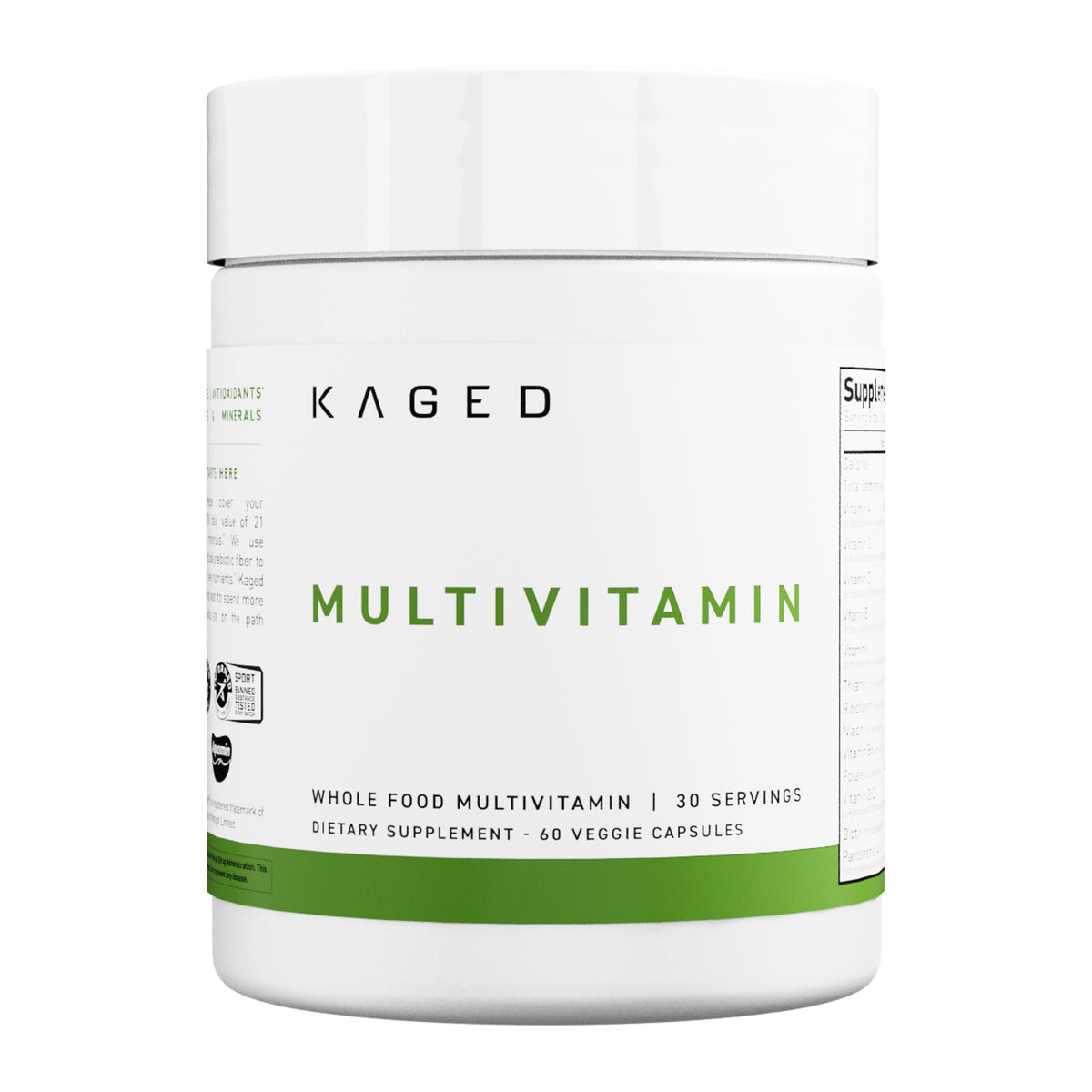 Frasco de Kaged Multivitamin sin sabor para consumo diario.