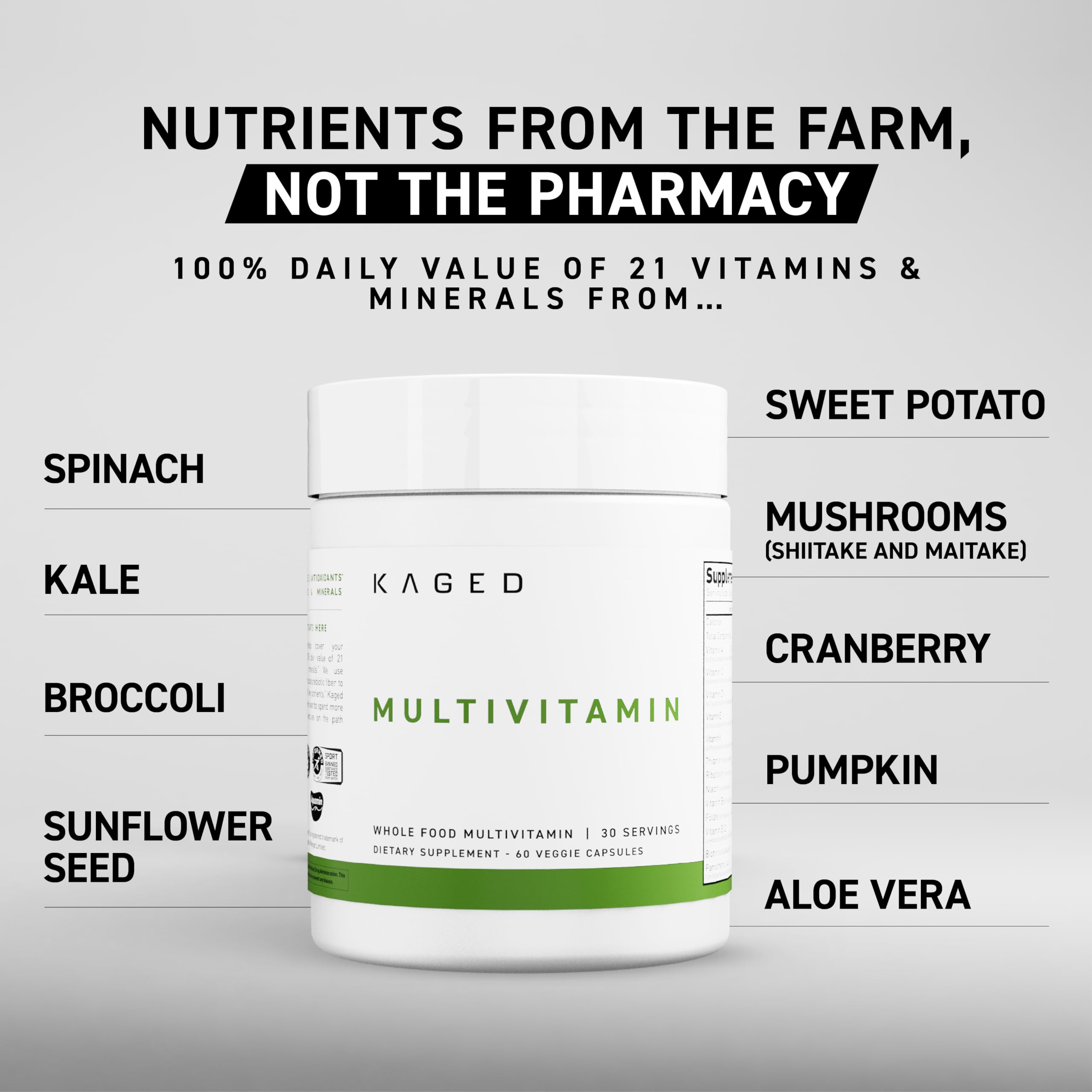 Ingredientes orgánicos de frutas y verduras en Kaged Multivitamin.