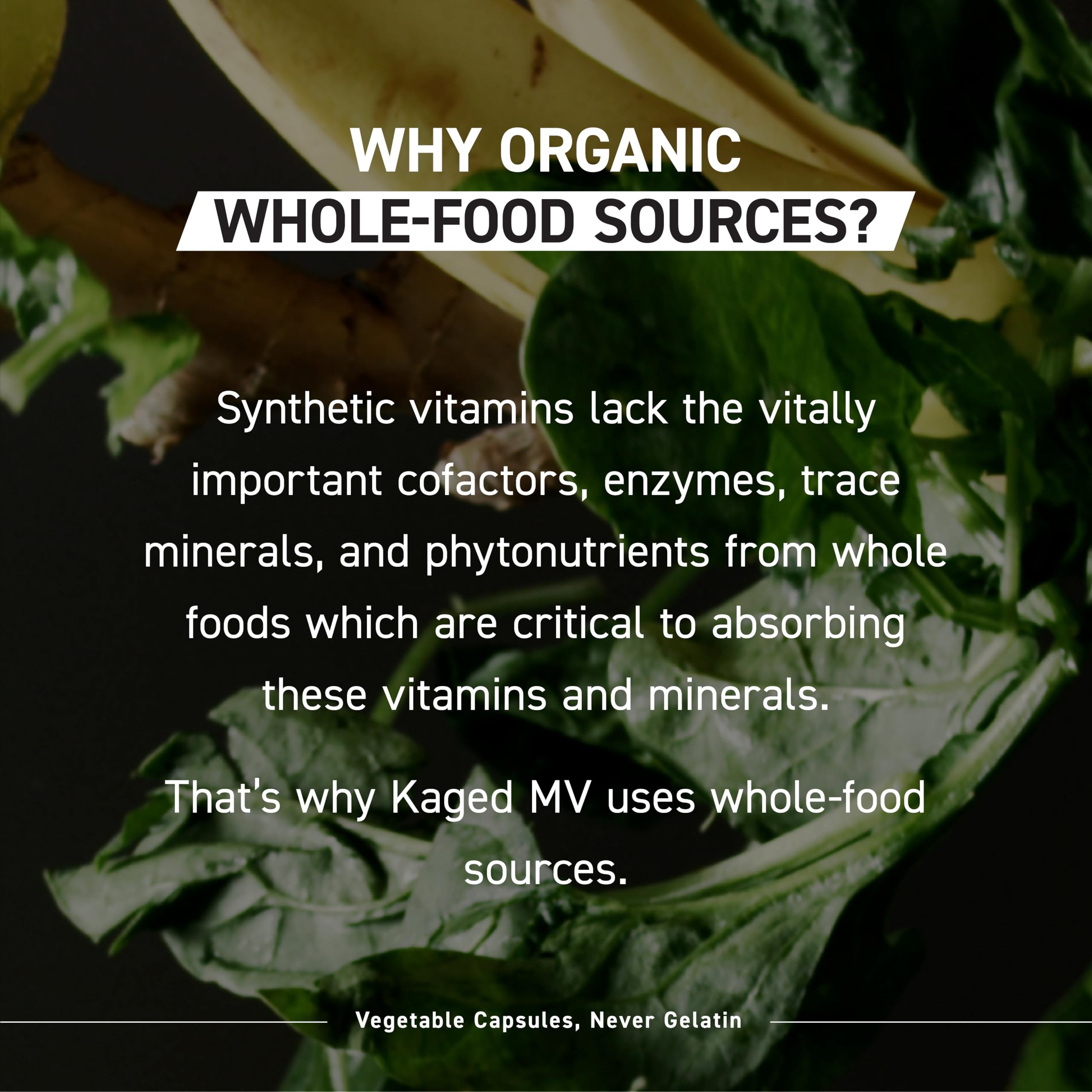 Vitaminas esenciales C, D, E y B12 en Kaged Multivitamin.
