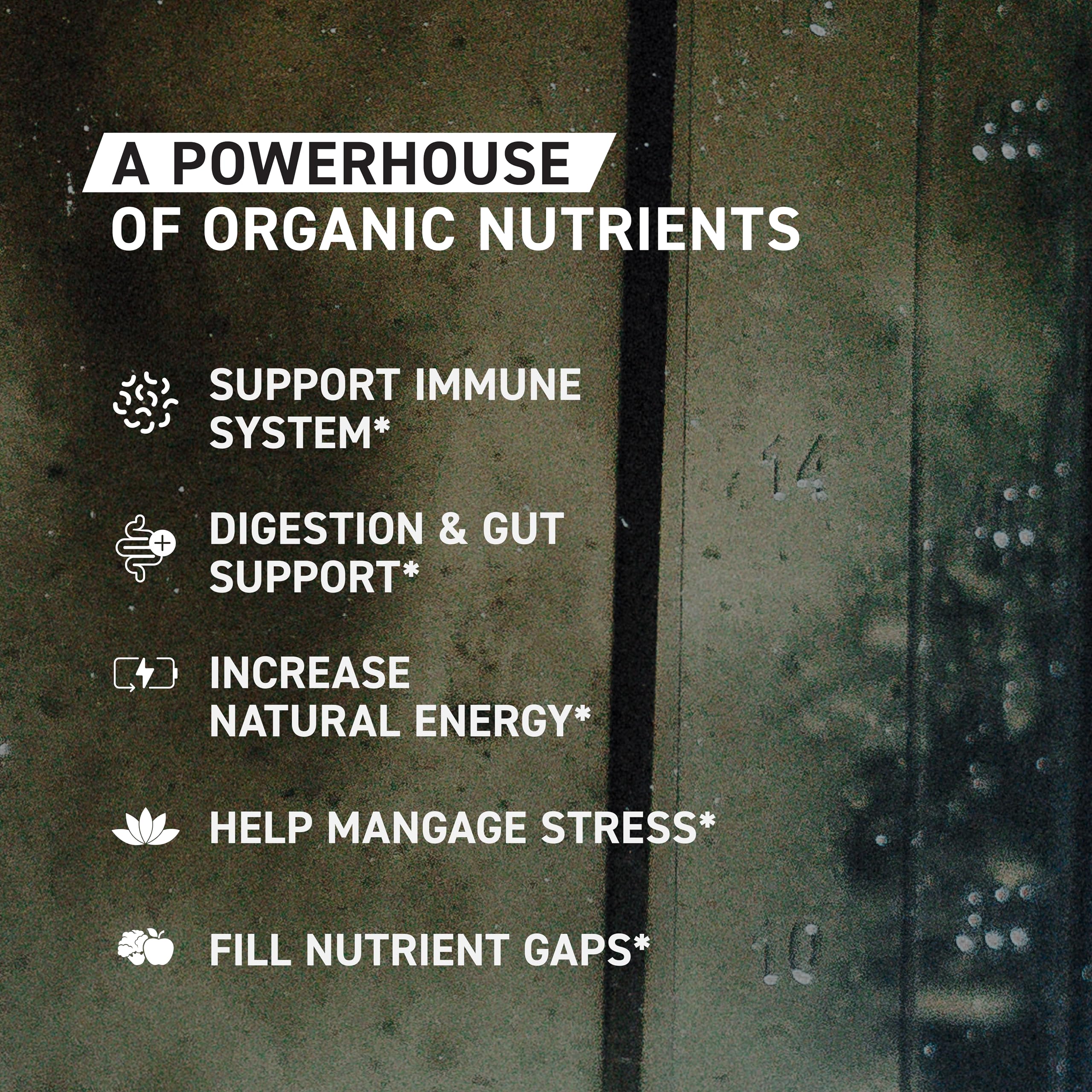 Kaged Outlive100 Berry ingredientes orgánicos en primer plano