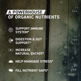 Kaged Outlive100 Berry ingredientes orgánicos en primer plano