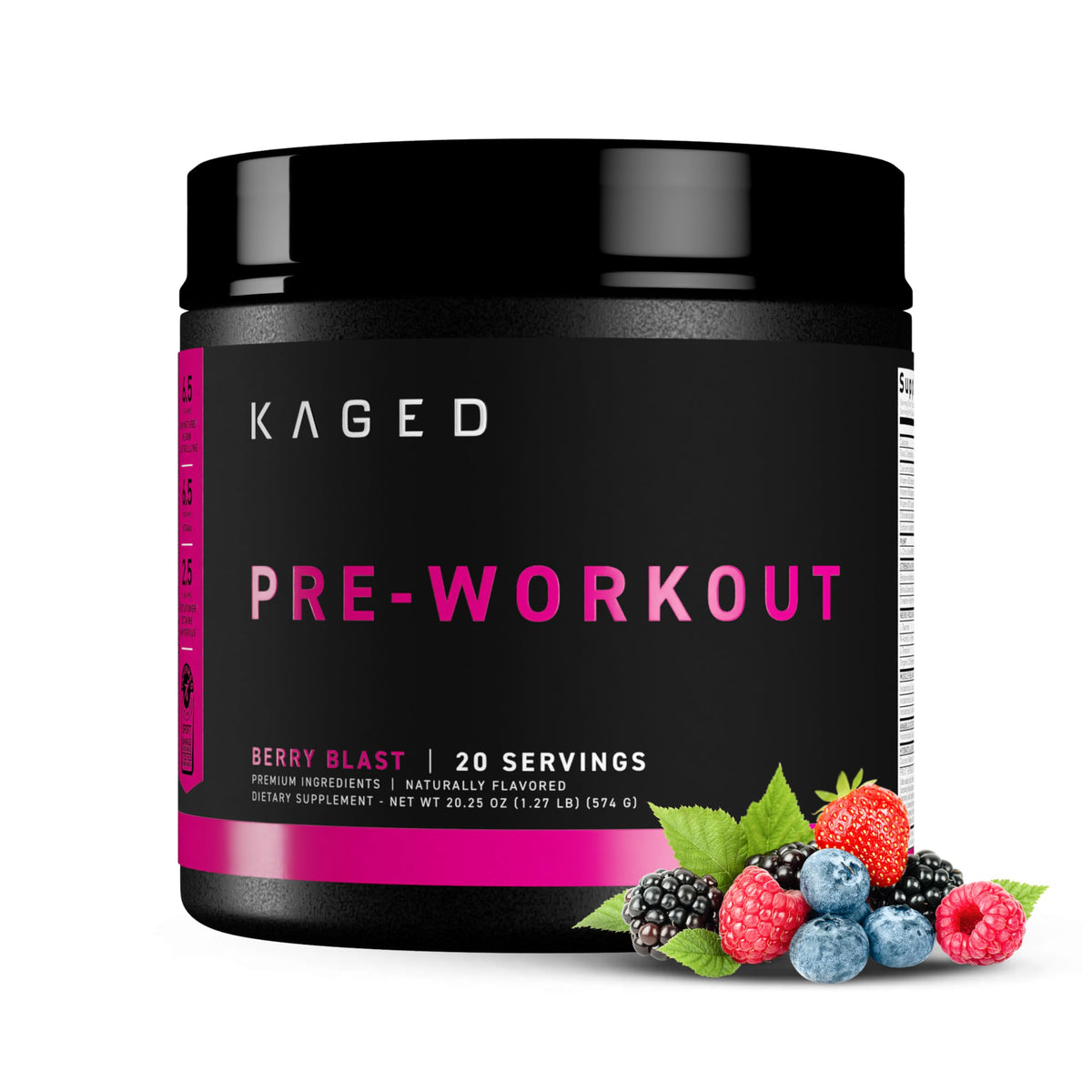 Kaged Original Preentrenamiento Berry Blast, envase frontal, energía sostenida para entrenamientos intensos