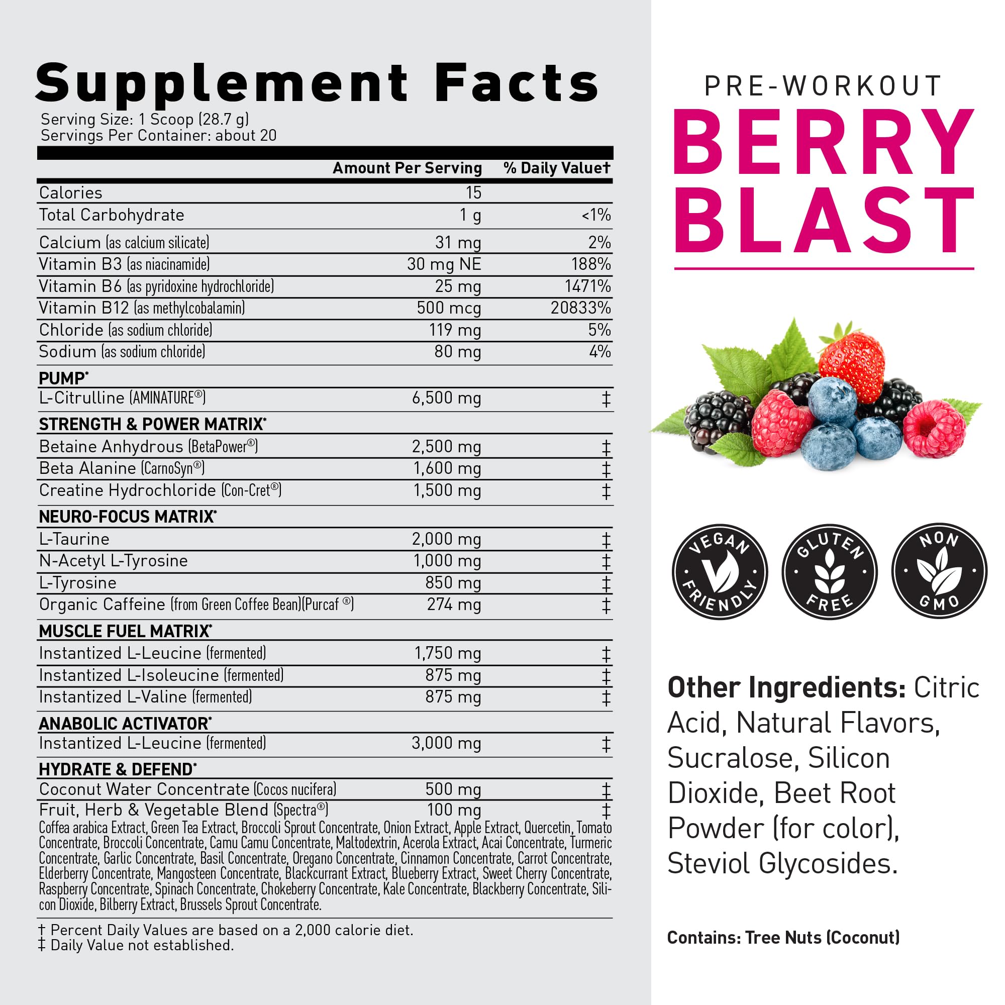 Kaged Berry Blast, textura en polvo, fácil disolución en agua