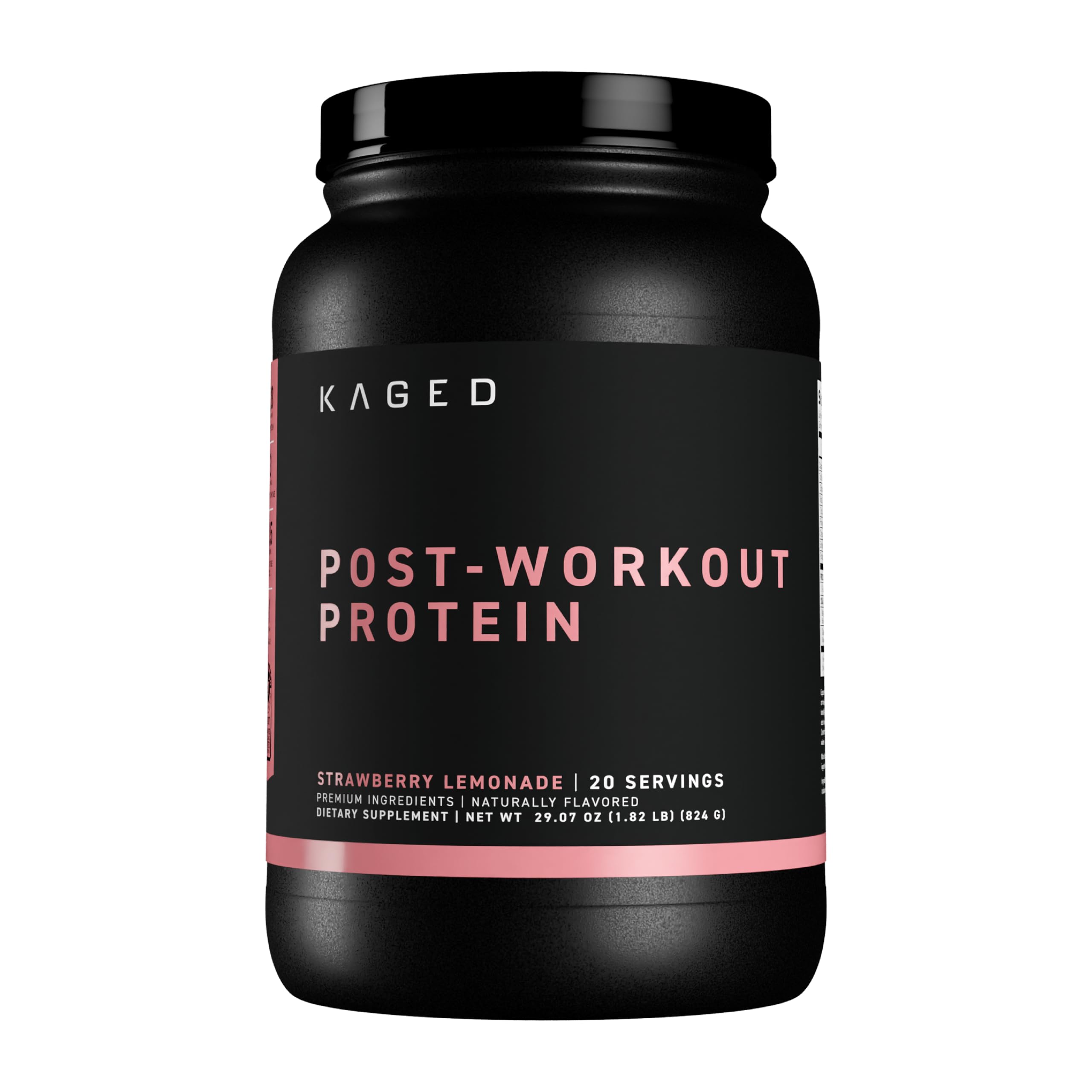 Proteína Kaged post-entrenamiento en botella sabor fresa limón para recuperación muscular.