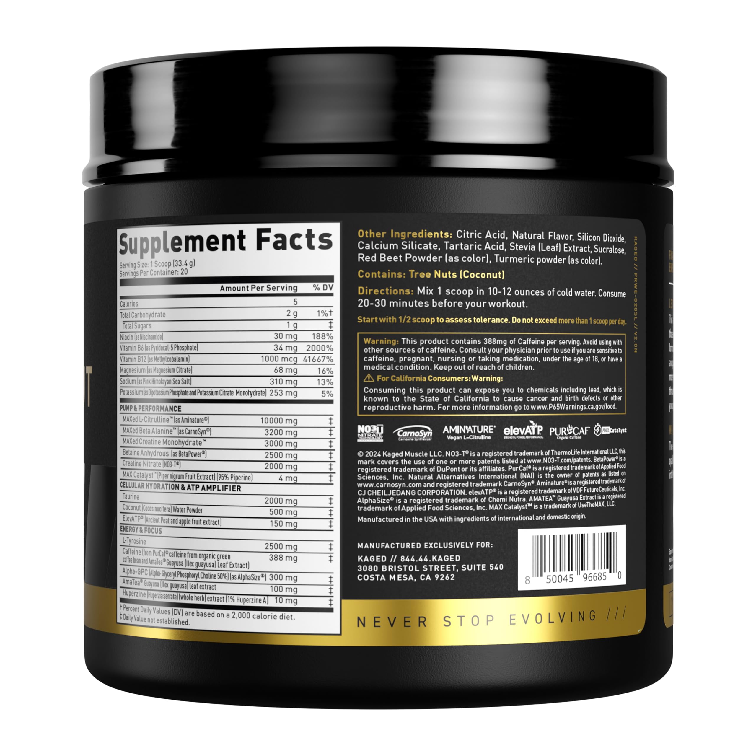 Kaged Pre-Workout Elite, ideal para entrenamientos intensos y duraderos.