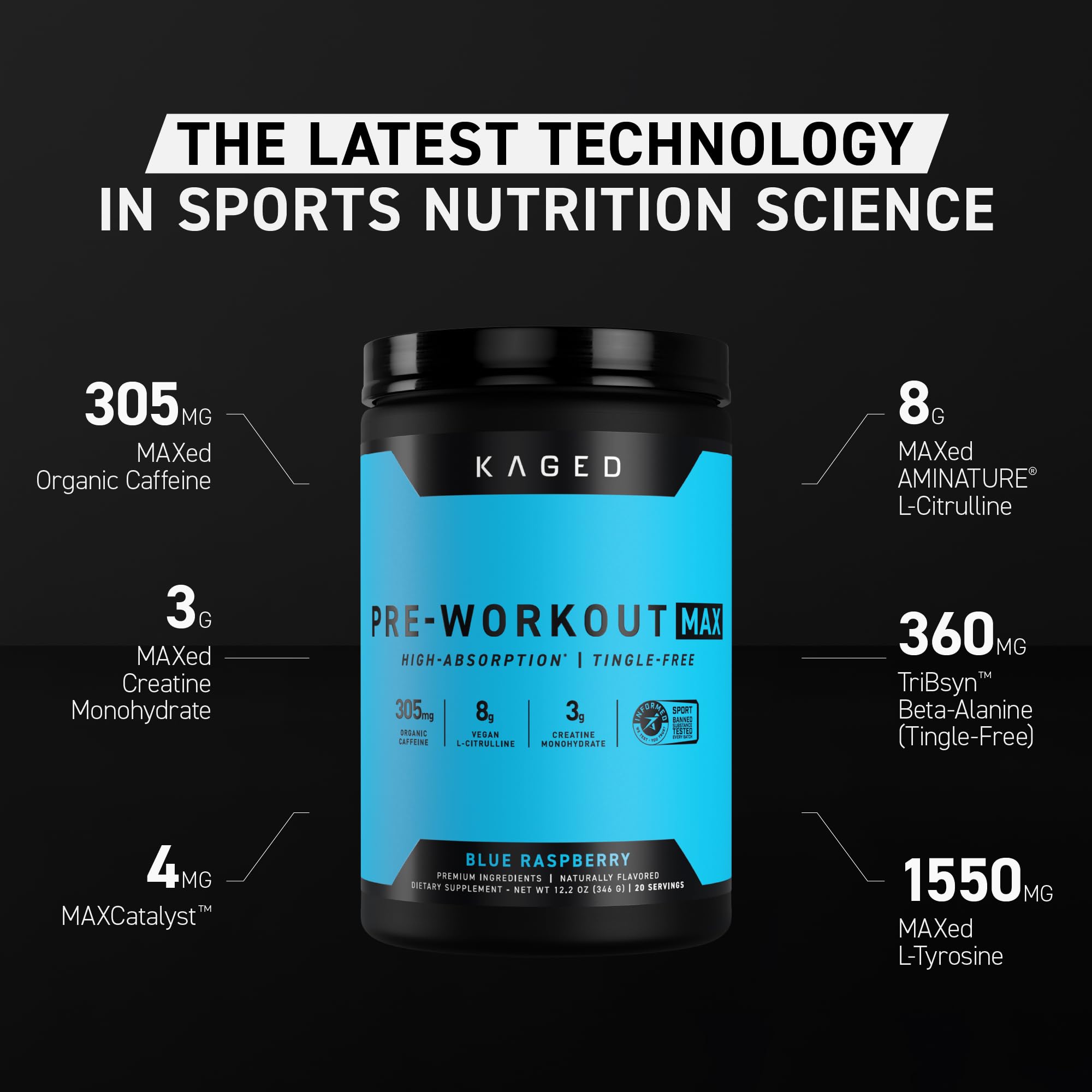 Cucharita medidora de Kaged Pre Workout MAX facilita dosis precisas durante las sesiones.