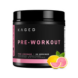 Kaged Preentrenamiento sabor limón rosado en lata para energía enfocada durante entrenamientos.