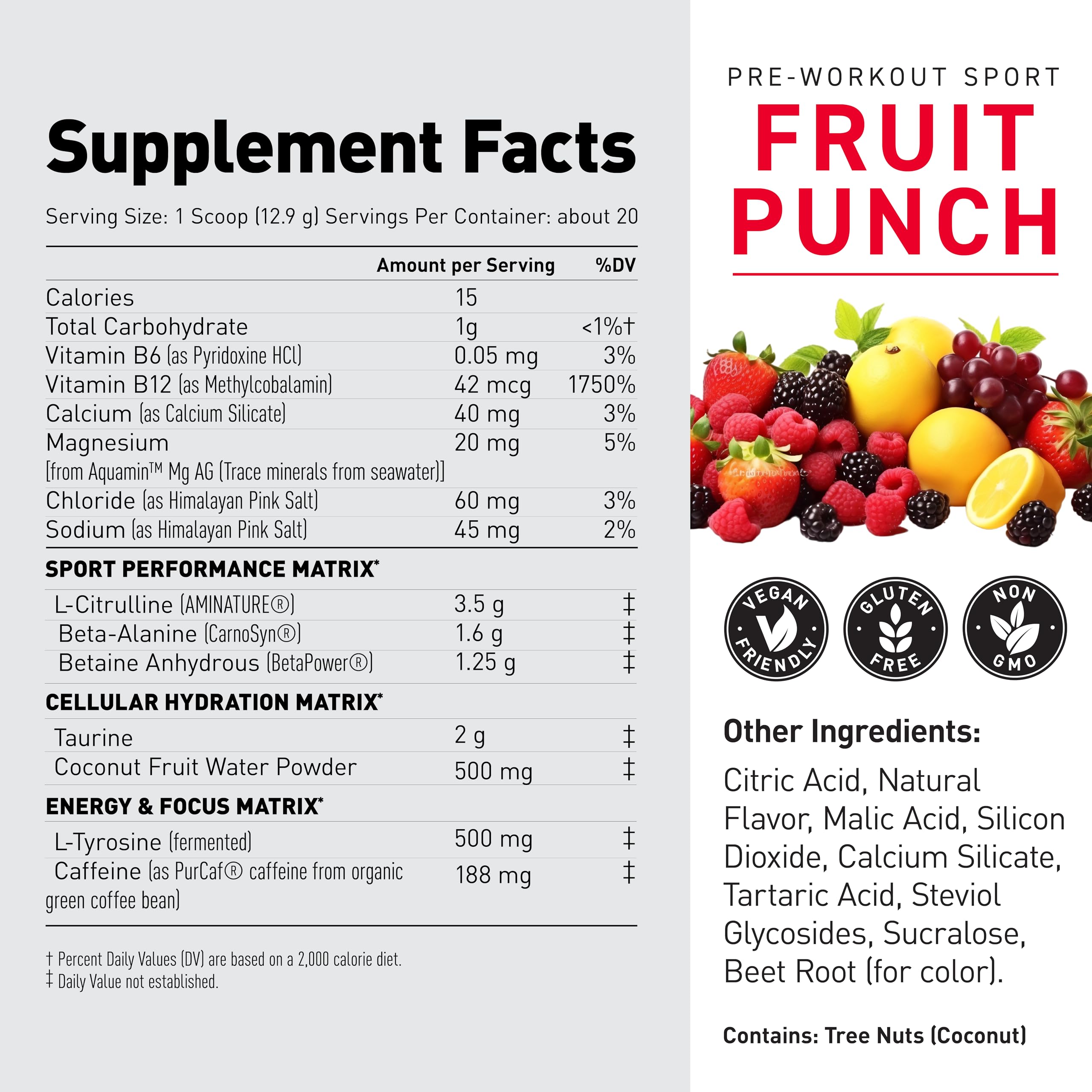 Kaged Sport Pre-Entrenamiento, en agua, Fruta Punch, sabor agradable para entrenos rápidos